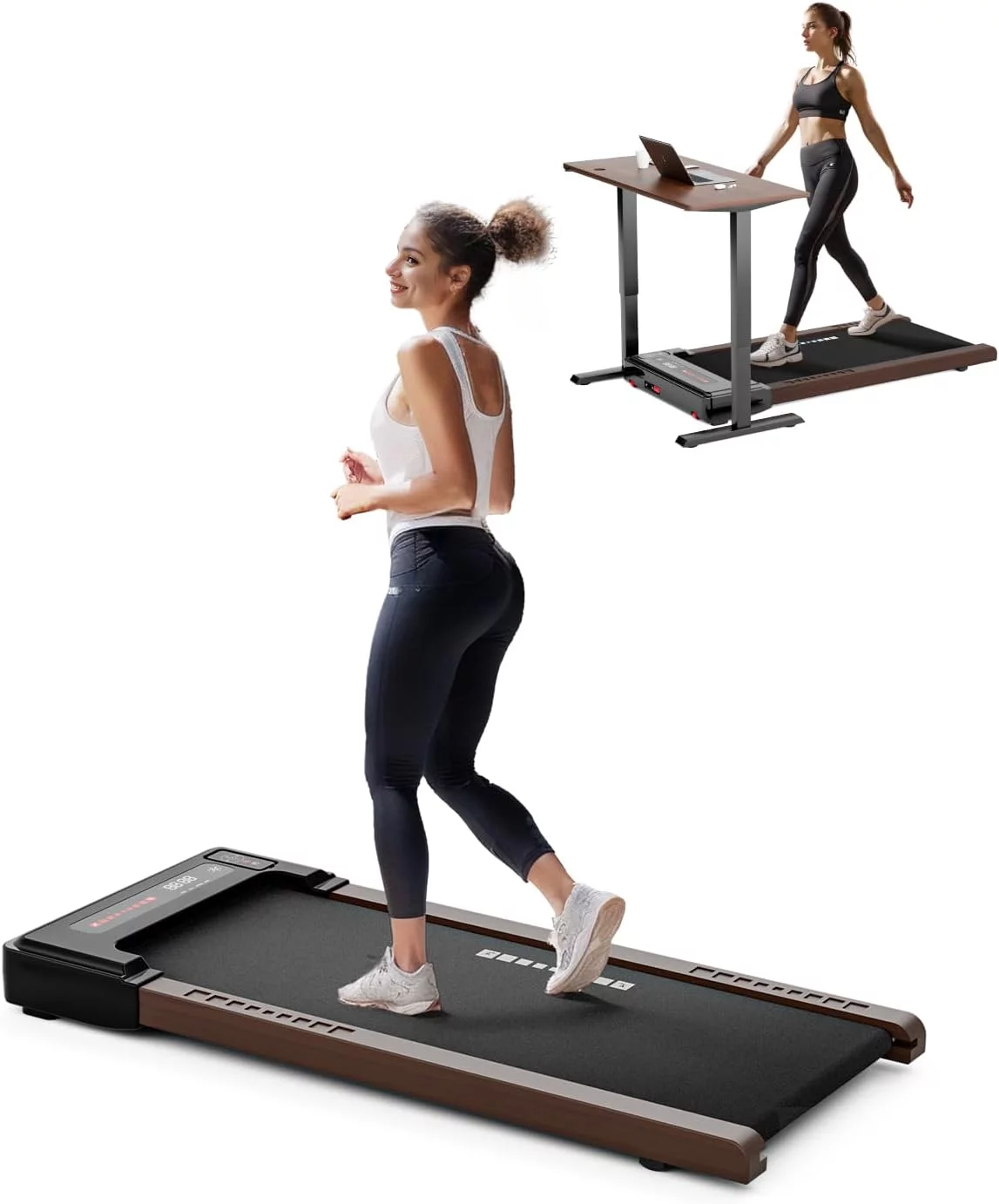 OBESNSKY Under Desk Treadmill, Brown Wood Electric Treadmill with Remote Control, Walking Jogging Machine