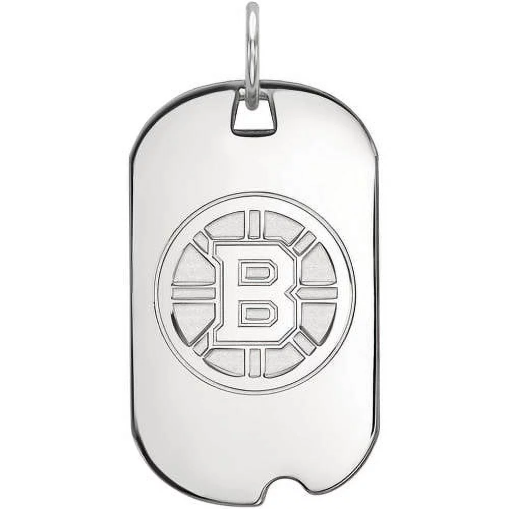 LogoArt 14K White Gold NHL LogoArt Boston Bruins Small Dog Tag Pendant