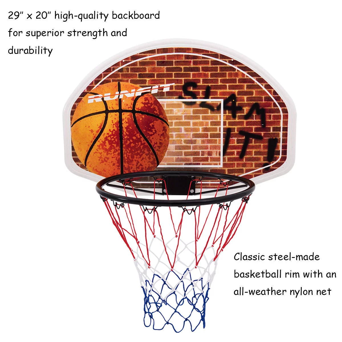 Gymax Wall Mounted Fan Backboard With Basketball Hoop and Rim Outdoor Indoor Sports