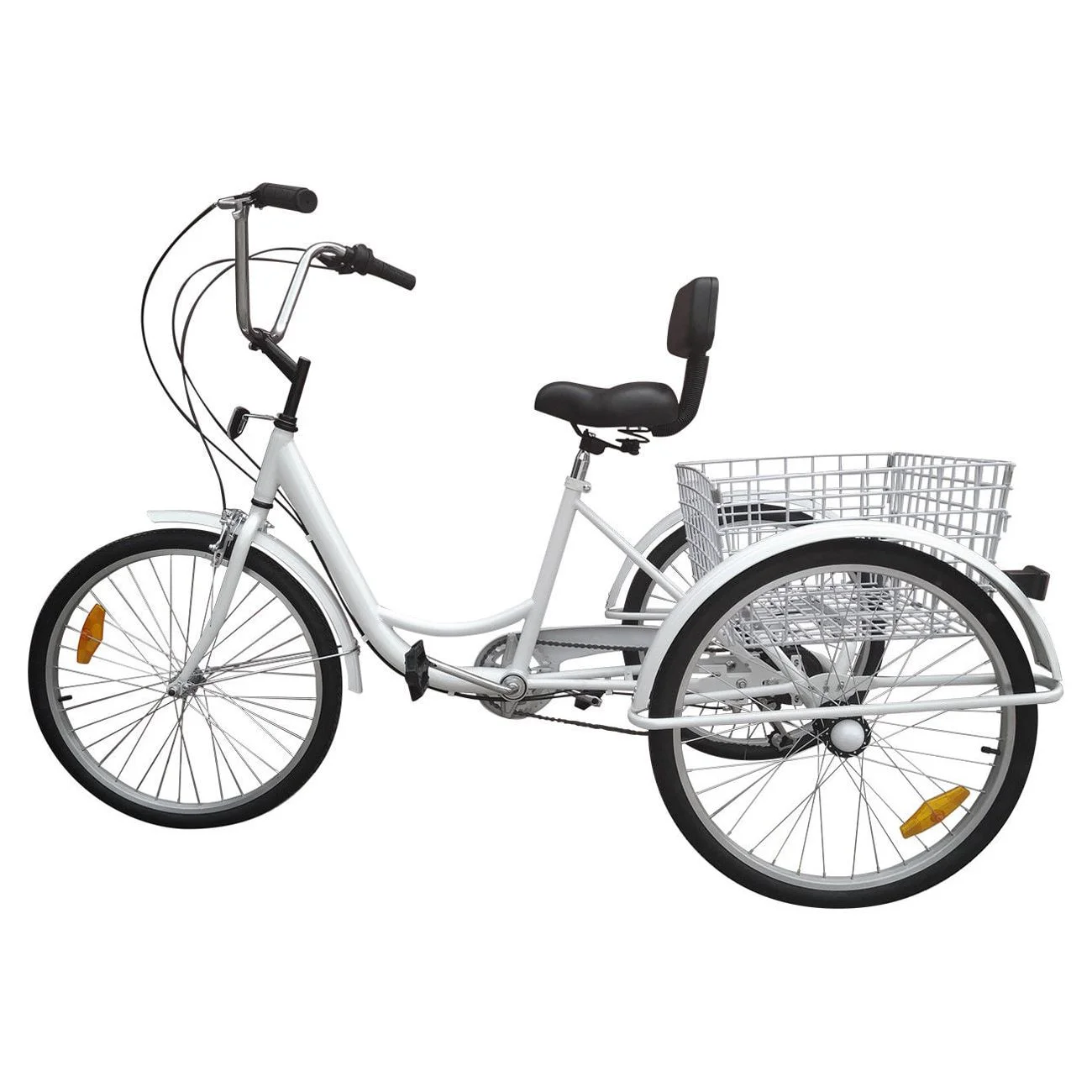 Motor Genic Unisex 7-Speed 24″ Adult 3-Wheel Tricycle Cruise Bike With Basket Women Trike Bycicle White