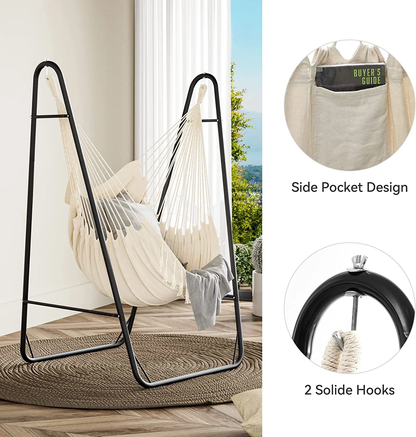 Dextrus Hammock Chair with Stand Heavy Duty with Hanging Swing Chair 330Lbs Indoor Outdoor Swing Stand for Living Room, Garden, Balcony