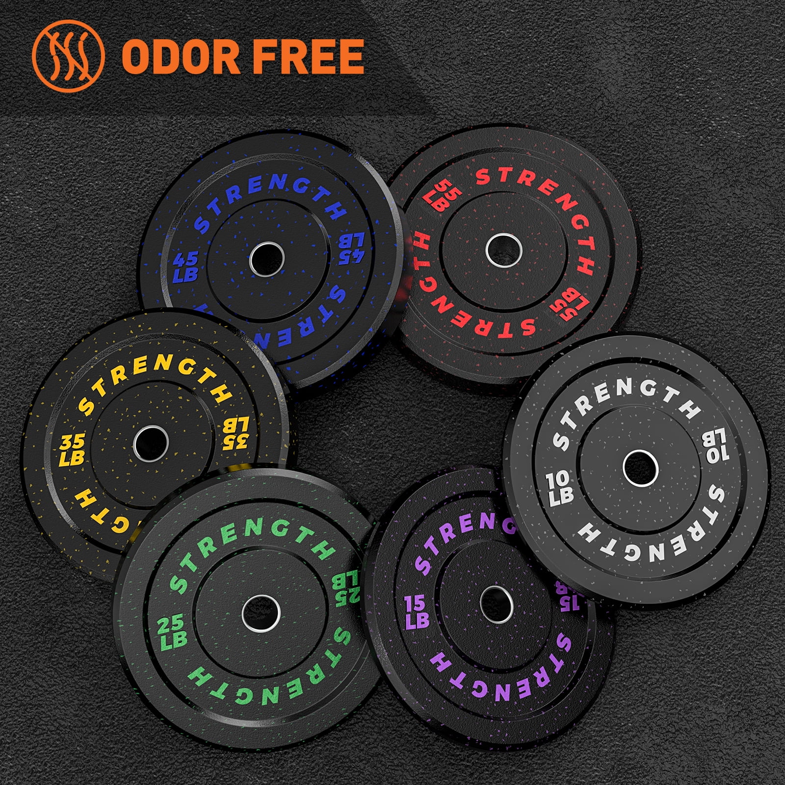 GIKPAL Olympic Bumper Plates, 10lb to 55lb Weights, High-Bounce Olympic Weight Plates with Colored Fleck-Rubber Weights Plates for Weight Lifting and Strength Training