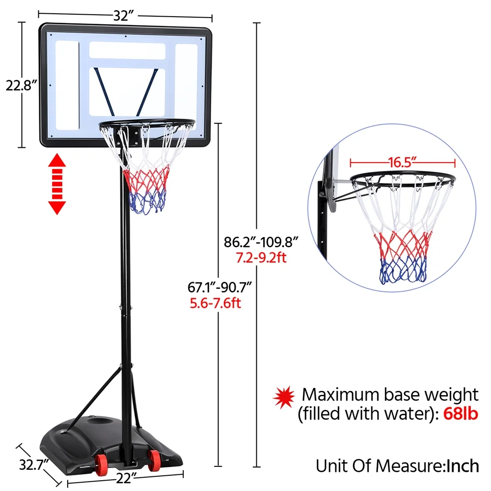 Smile Mart Adjustable Portable Basketball System Hoop for Indoor and Outdoor, 7 to 9 Ft.