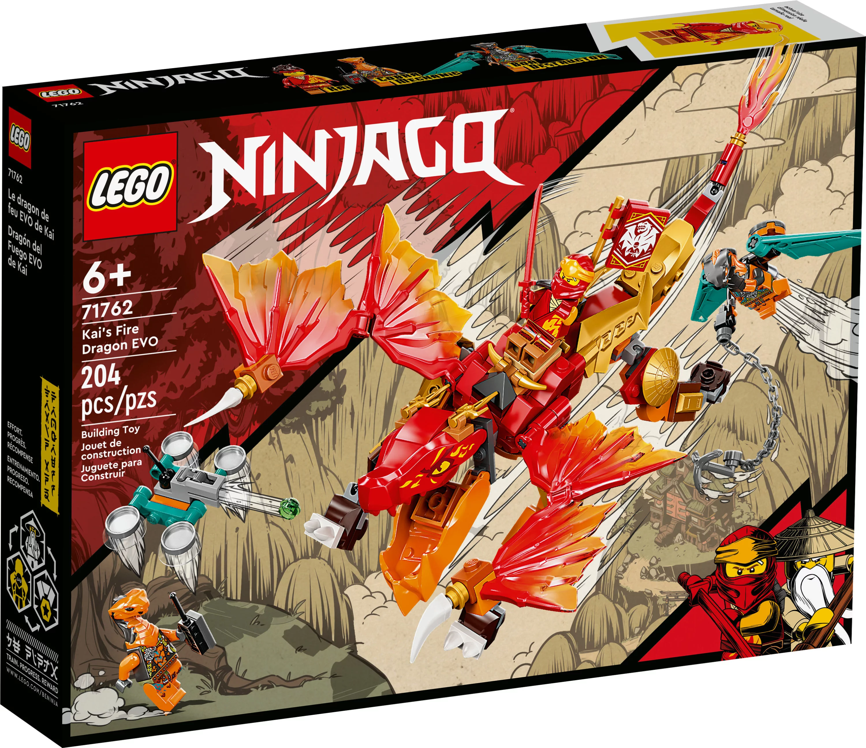 LEGO NINJAGO Kai’s Fire Dragon EVO Toy 71762 for Kids with Cobra & Boa Snake Warrior Figures and Kai Minifigure, Collectible Mission Banner Series