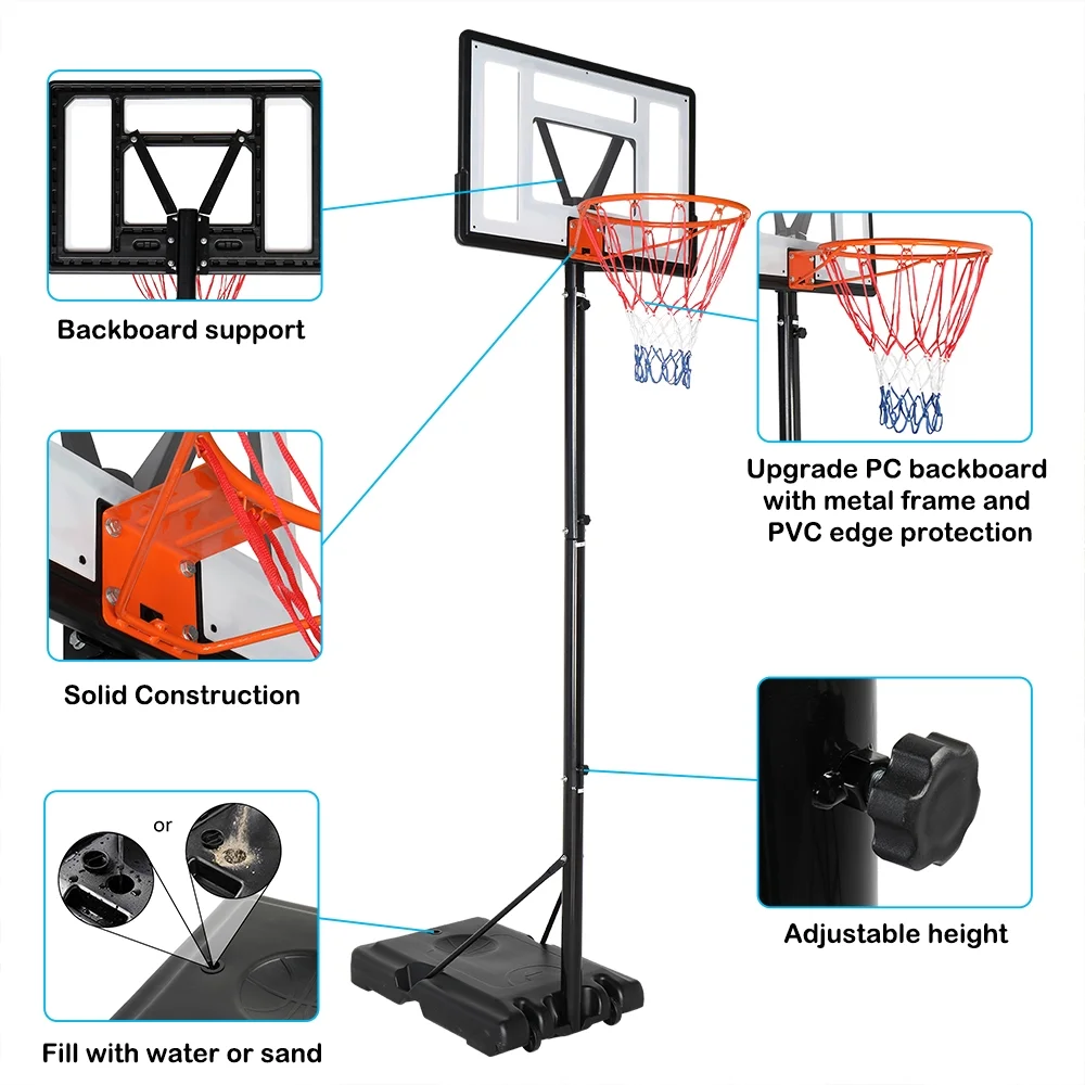 Ktaxon 8ft -10ft Basketball Hoop System, 35in Portable Removeable Basketball Goal Stand with Wheels, Adjustable for Youth Adults Indoor Outdoor