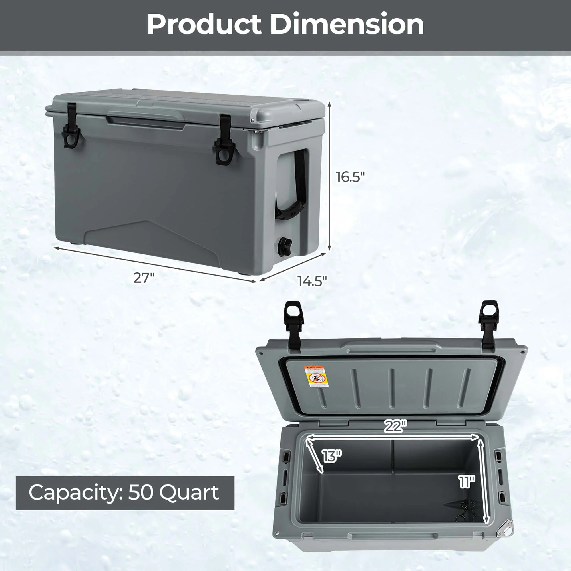 Costway 50 QT Rotomolded Cooler Portable Ice Chest Ice Retention for 5-7 Days Tan