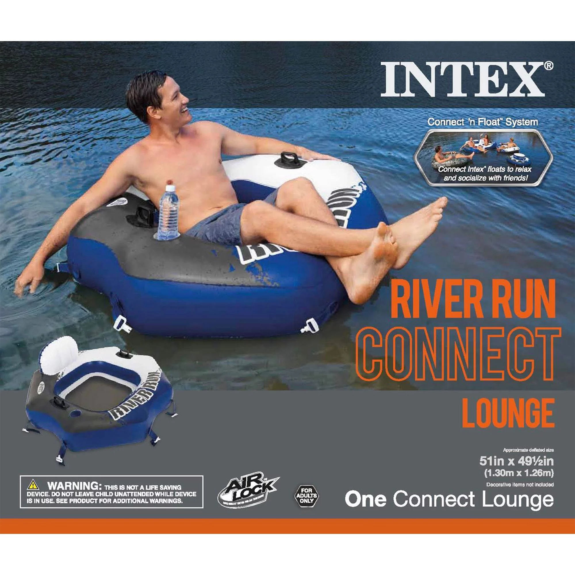 Intex River Run Connect Lounge Inflatable Floating Water Tube (2 Pack)