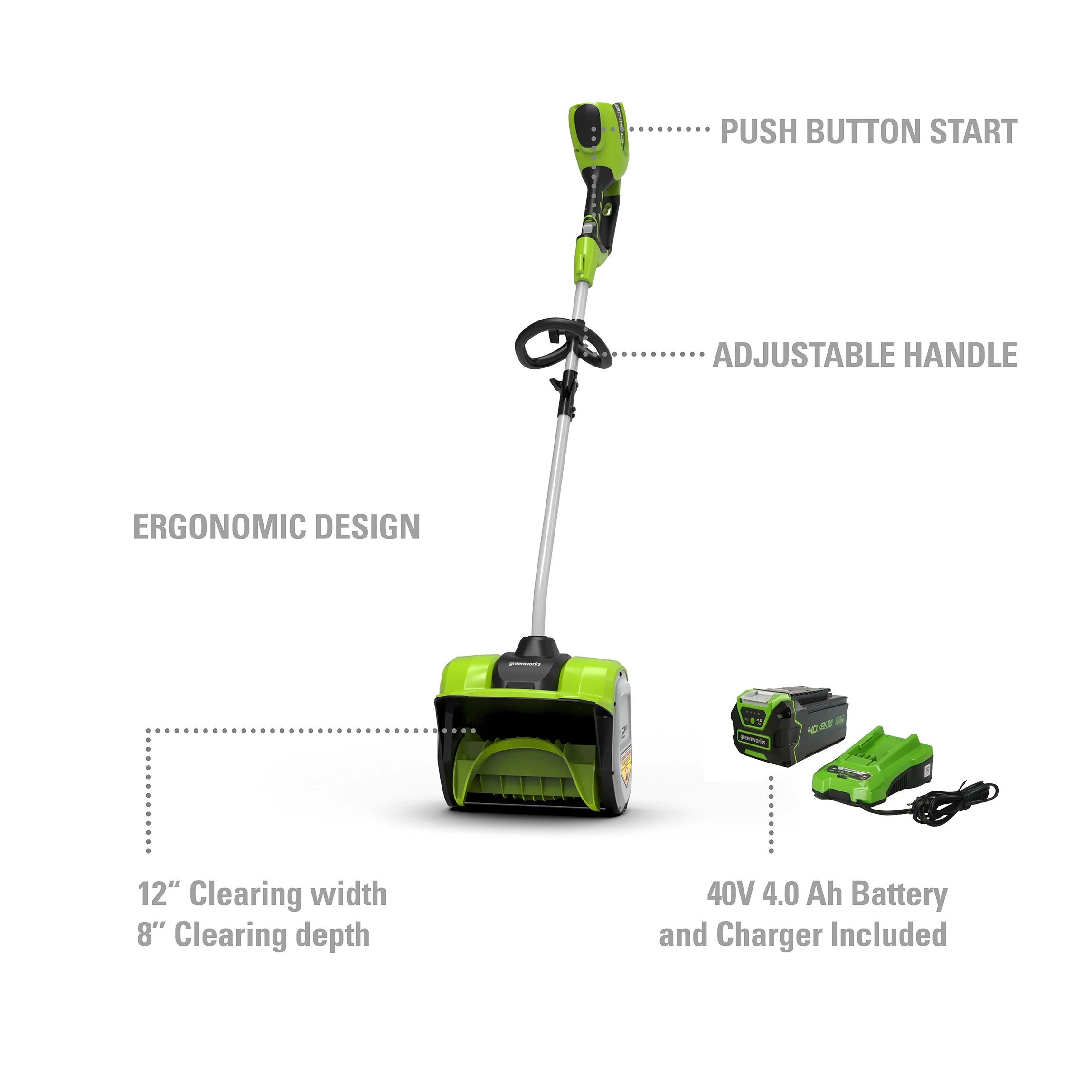 Greenworks 12″ 40V Single-Stage Battery Powered Push Snow Blower