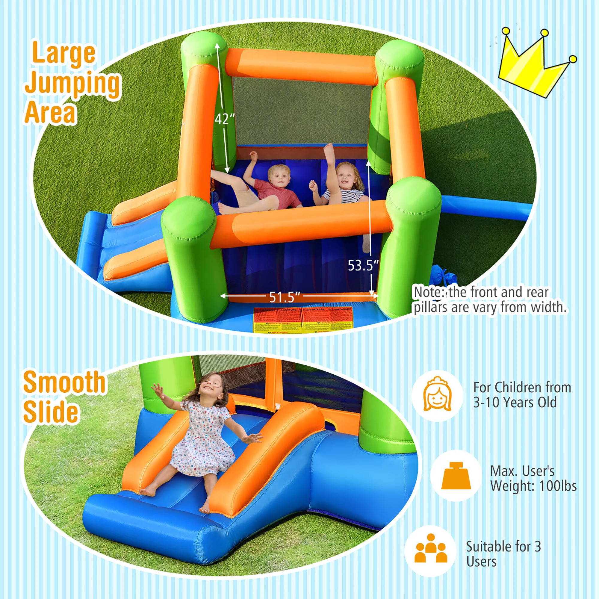 Gymax Inflatable Bounce House Kids Jumping Playhouse Indoor & Outdoor With 550W Blower