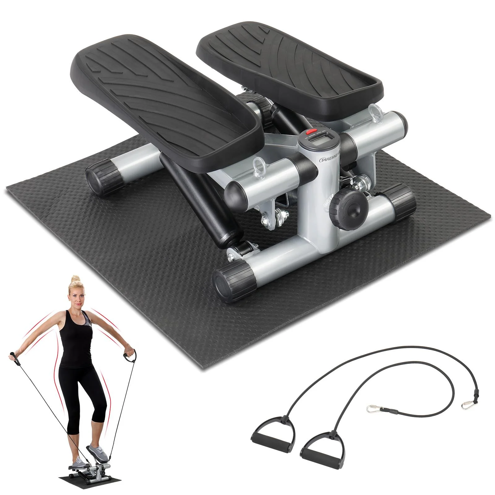 UBesGoo Mini Air Aerobic Stepper, Stair Climber Twist Exercise Fitness Machine, with LCD Display & Resistance Bands