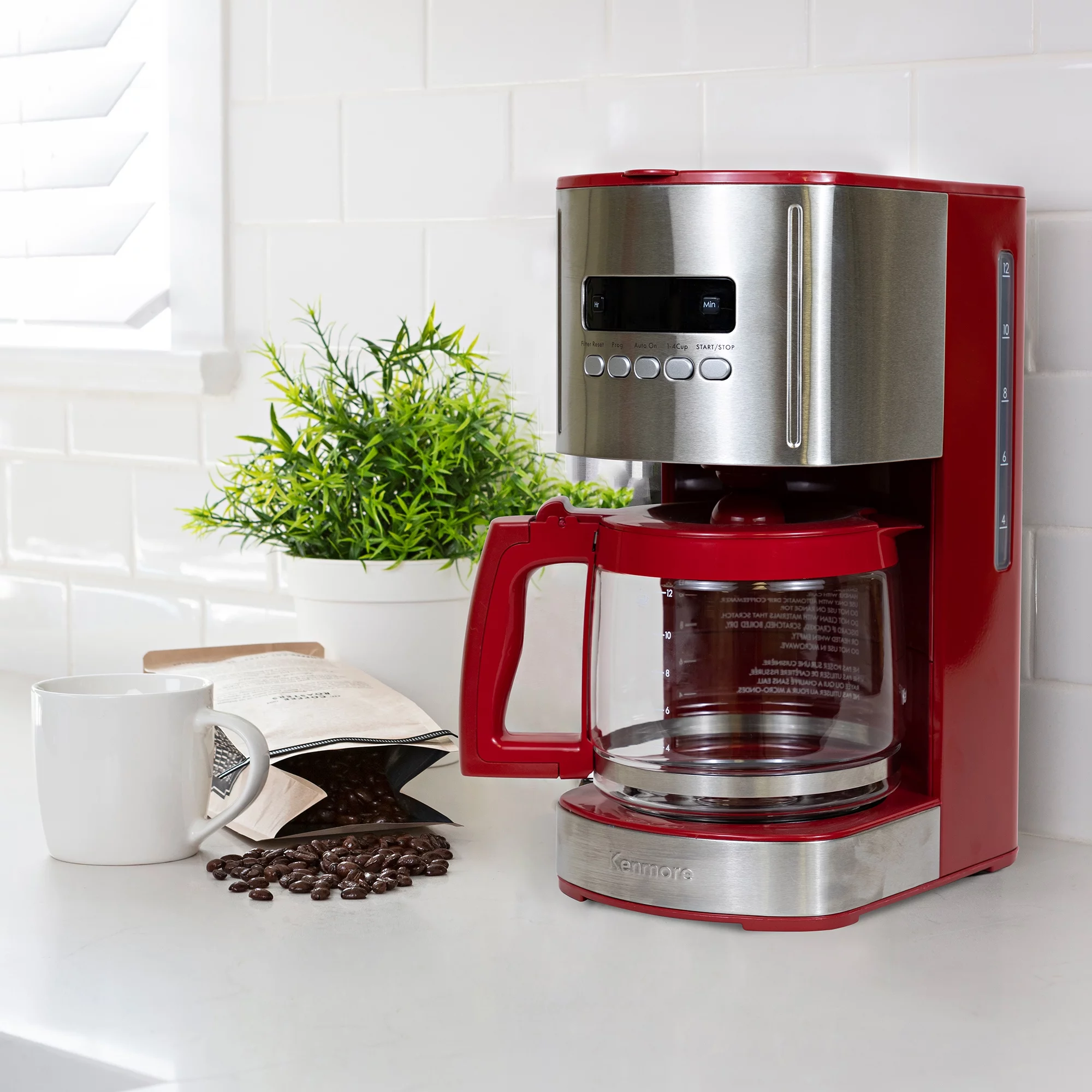 Kenmore 12 Cup Aroma Control Programmable Coffee Maker Strong Brew Selector Coffee Machine, Red