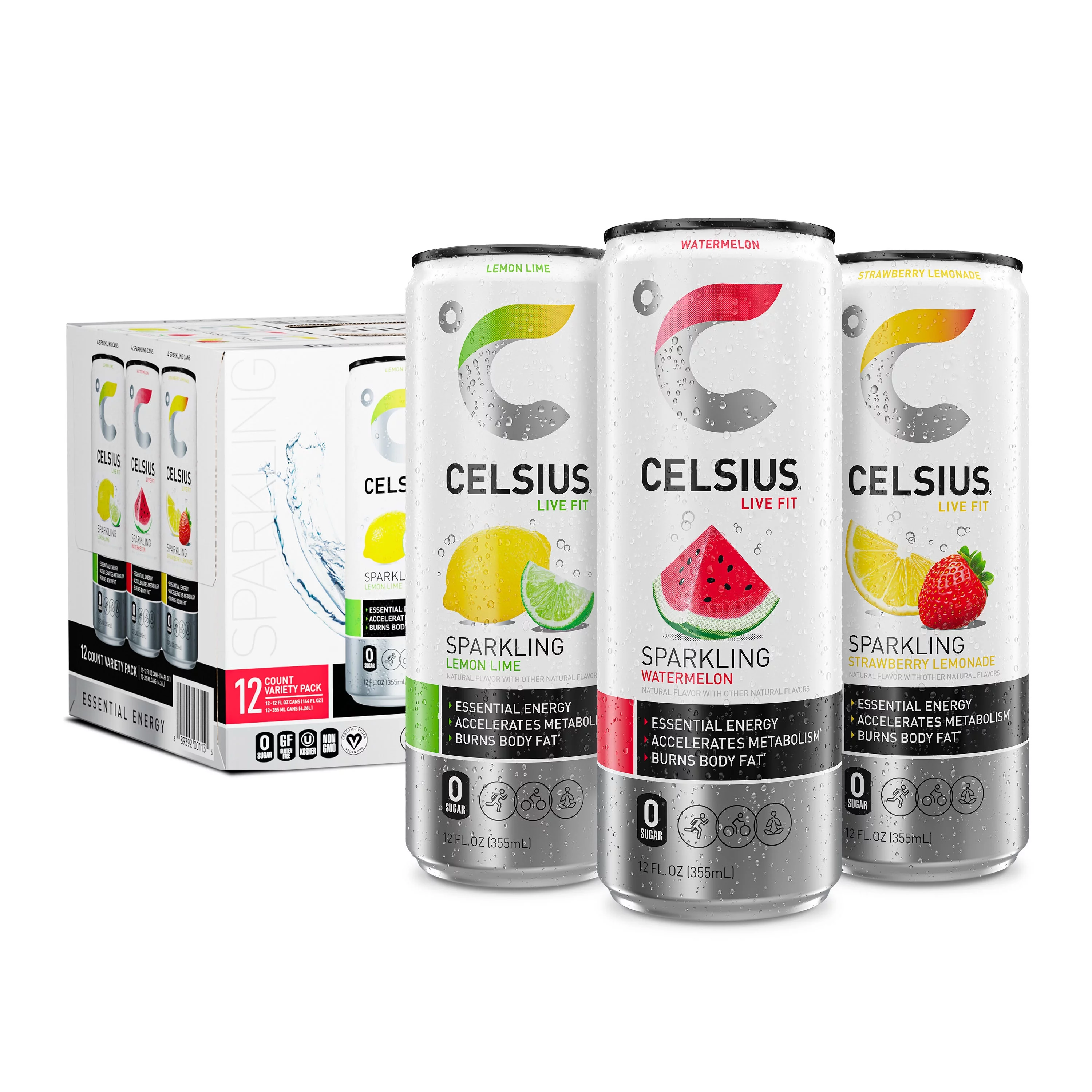 CELSIUS Sparkling Vibe Variety Pack, Functional Essential Energy Drink 12 fl oz (Pack of 12)