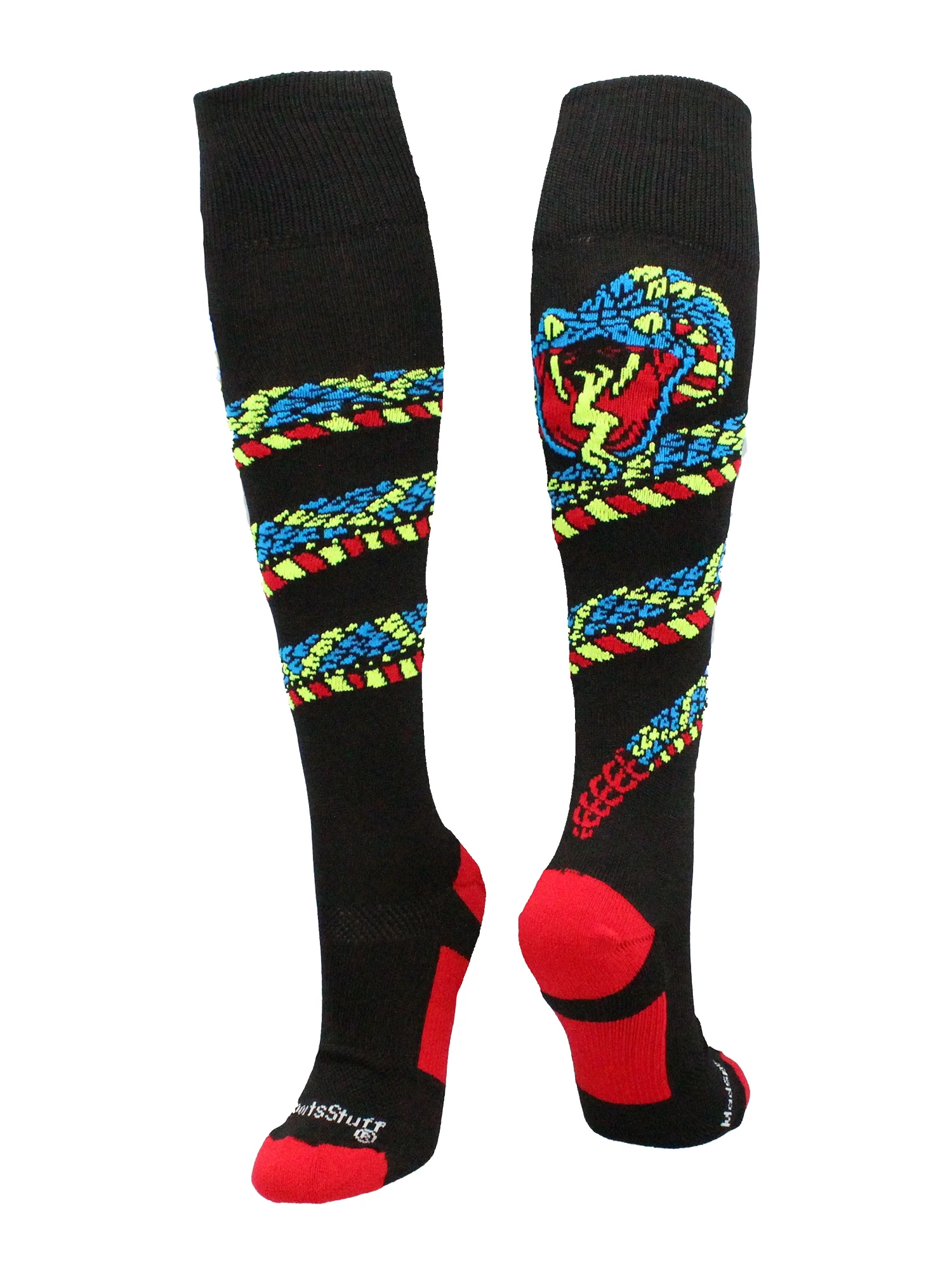 Crazy Snake Soccer Style OTC Socks (Black/Neon Pink, Large)