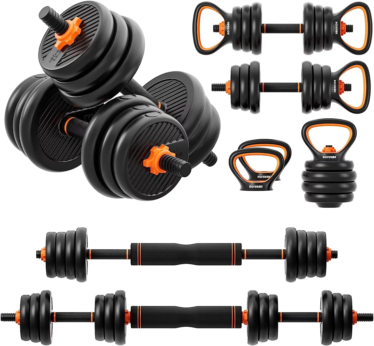 Relefree 77 lbs Adjustable Dumbbell Set, Free Weights Dumbbells, Barbell, Kettlebell for Workout, Black