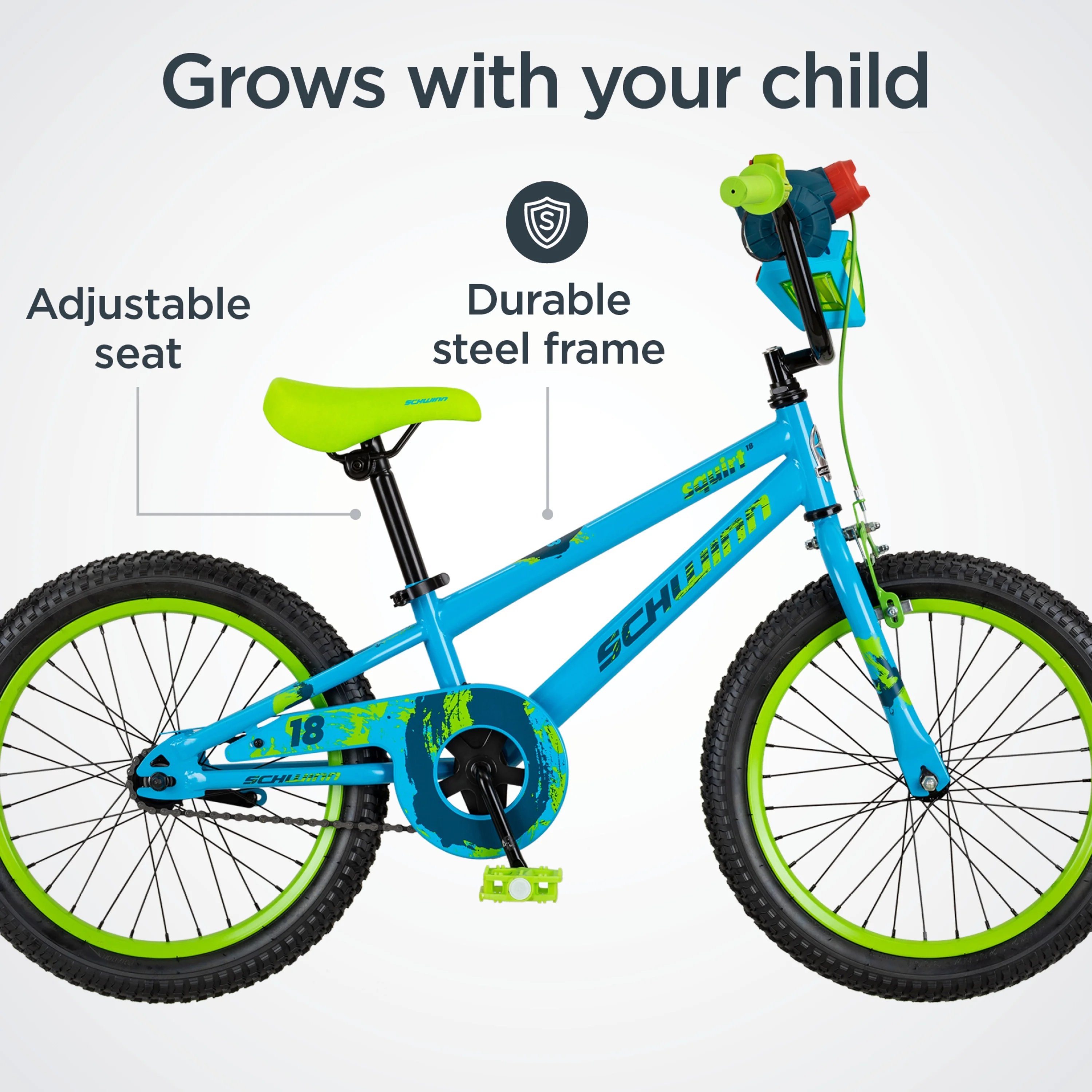 Schwinn Squirt Sidewalk Bike for Kids, 18-inch Wheels, Blue and Green