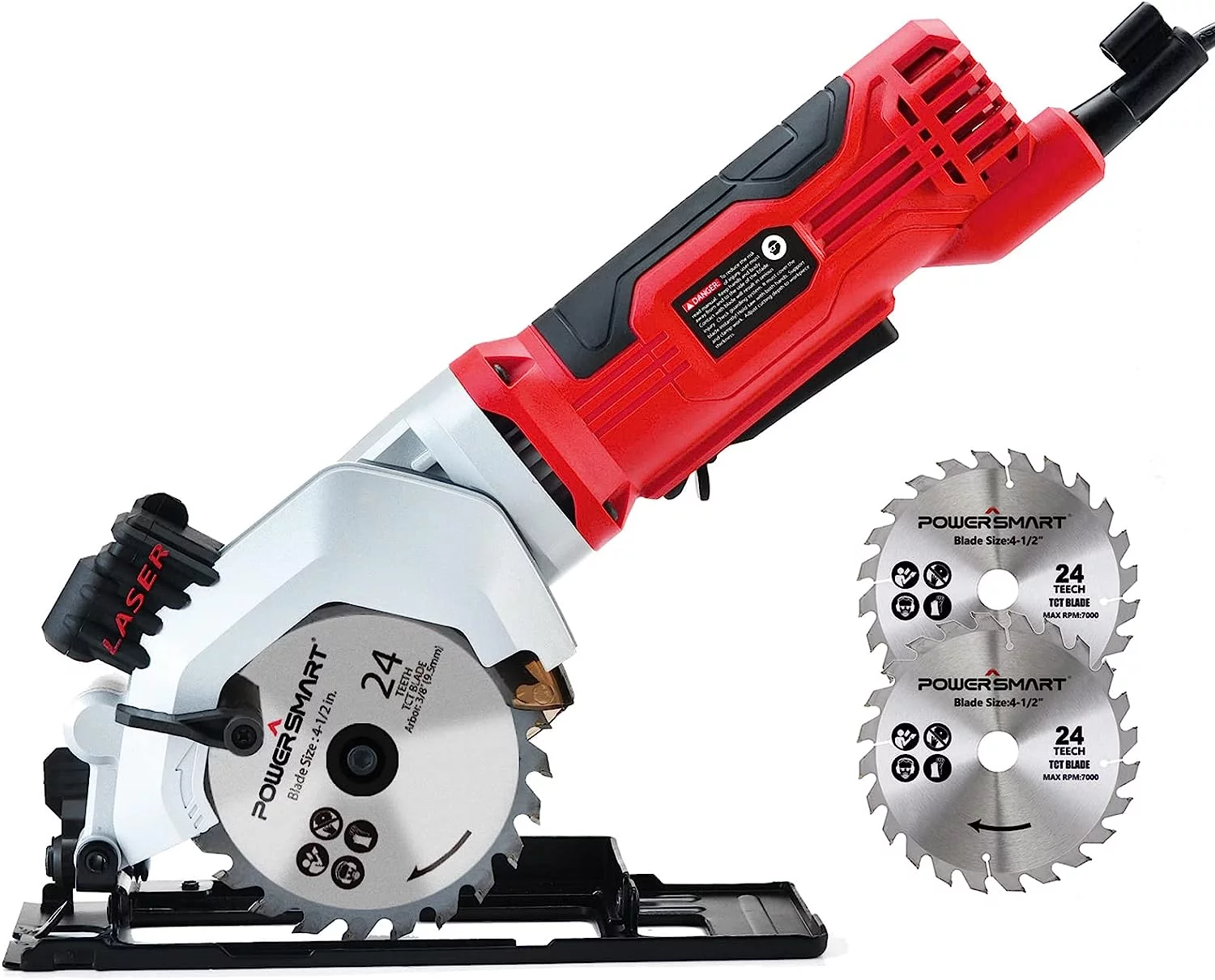 PowerSmart 4 Amp 4-1/2 inch Mini Circular Saw with 2 Wood Blades and Laser Guide