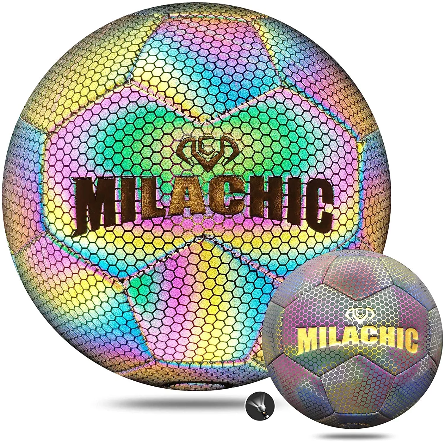 MILA CHIC Soccer Ball, Holographic Soccer Ball Size 4 & Size 5, Reflective Glowing Soccer Ball Gift for Boys, Girls, Men Indoor-Outdoor Soccer Training