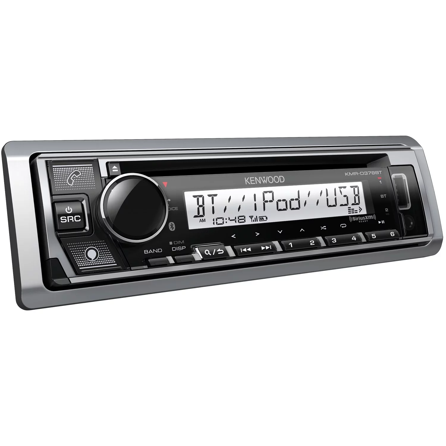 Kenwood KMR-D378BT Marine/Powersports Single-DIN In-Dash CD Receiver with Bluetooth, Electronic Voice Assistant and SiriusXM Ready