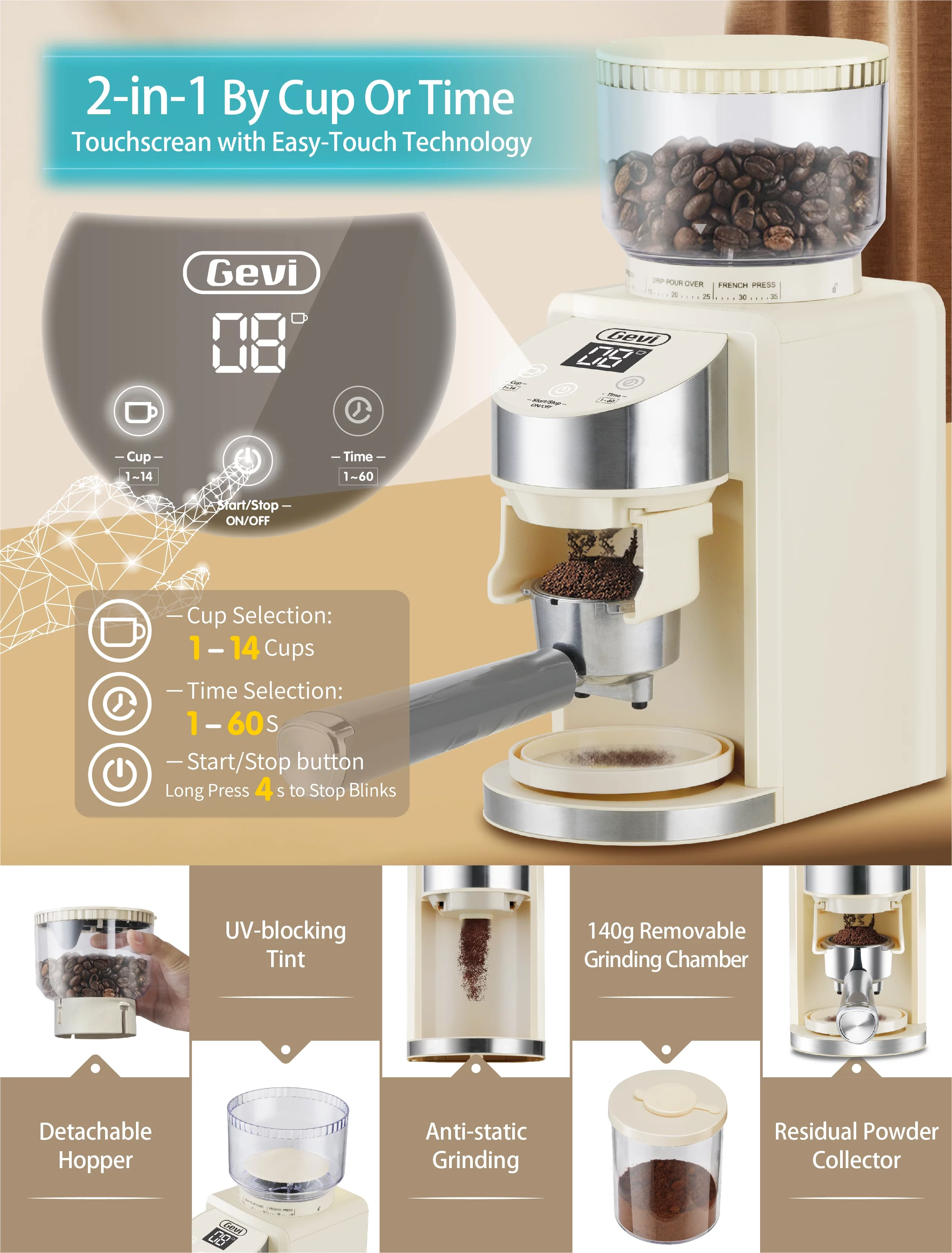 Gevi 20 Bar Professional Espresso Machine with 35 Precise Grind Settings Burr Coffee Grinder