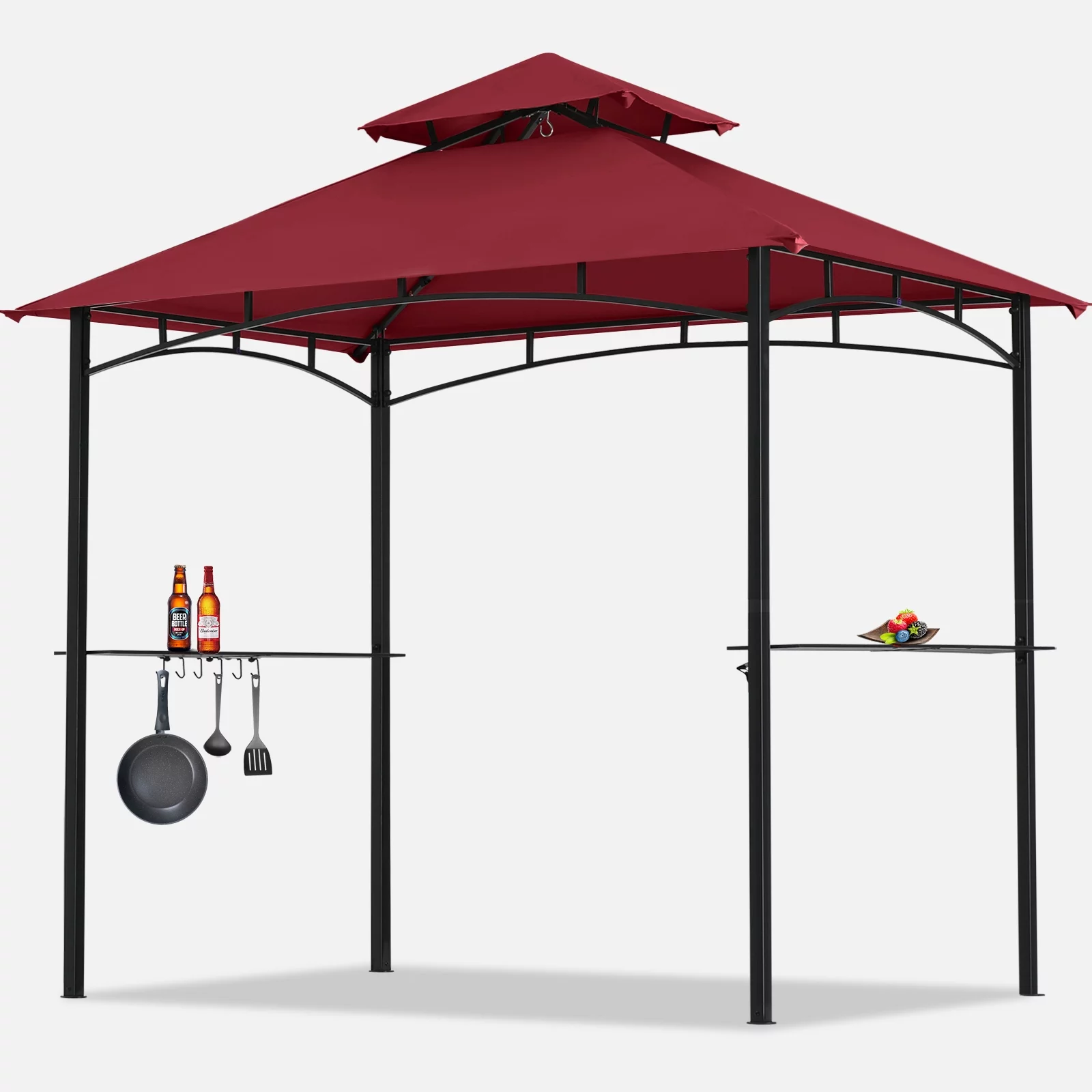 MASTERCANOPY 8′ x 5′ Grill Gazebo Tent Outdoor BBQ 2-Tiered Patio Gazebo Canopy with 2 LED Lights, Brown