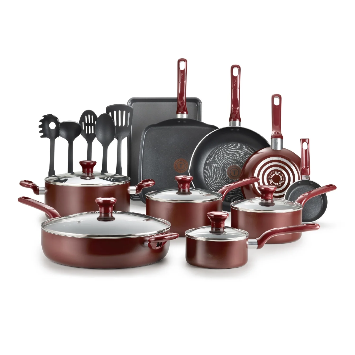 T-fal Easy Care, 20 Piece Non-Stick Pots and Pans Cookware Set, Grey