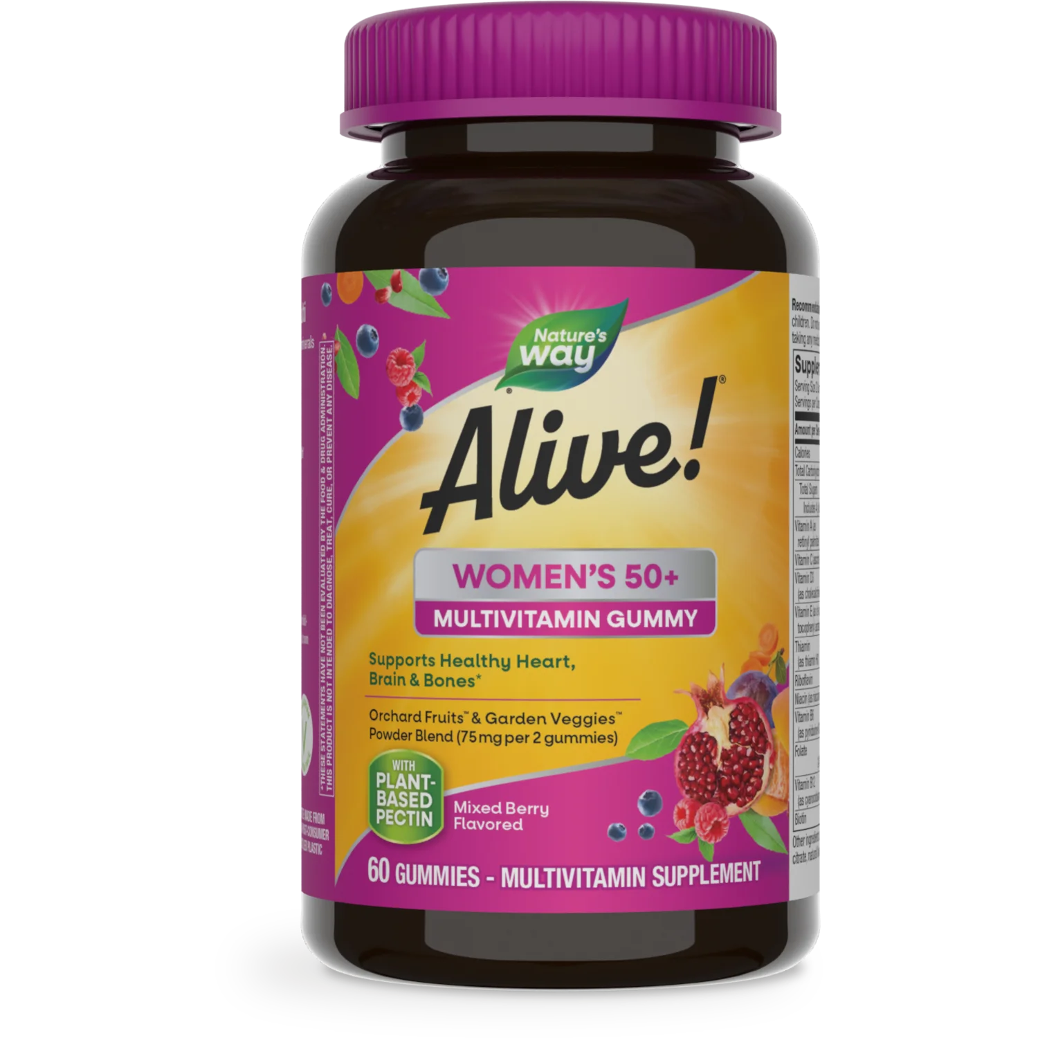 Nature’s Way Alive! Women’s 50+ Gummy Multivitamin, B-Vitamins, Mixed Berry Flavored, 60 Count