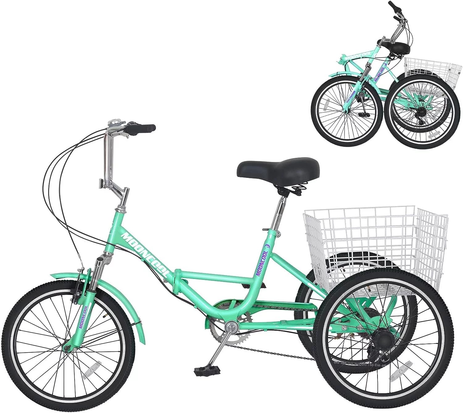 MOONCOOL Adult Folding Tricycle for Adults, 7 Speed 20/24/26 inch 3 Wheels Bikes with Basket, Foldable Tricycle for Adults, Women, Men, Seniors