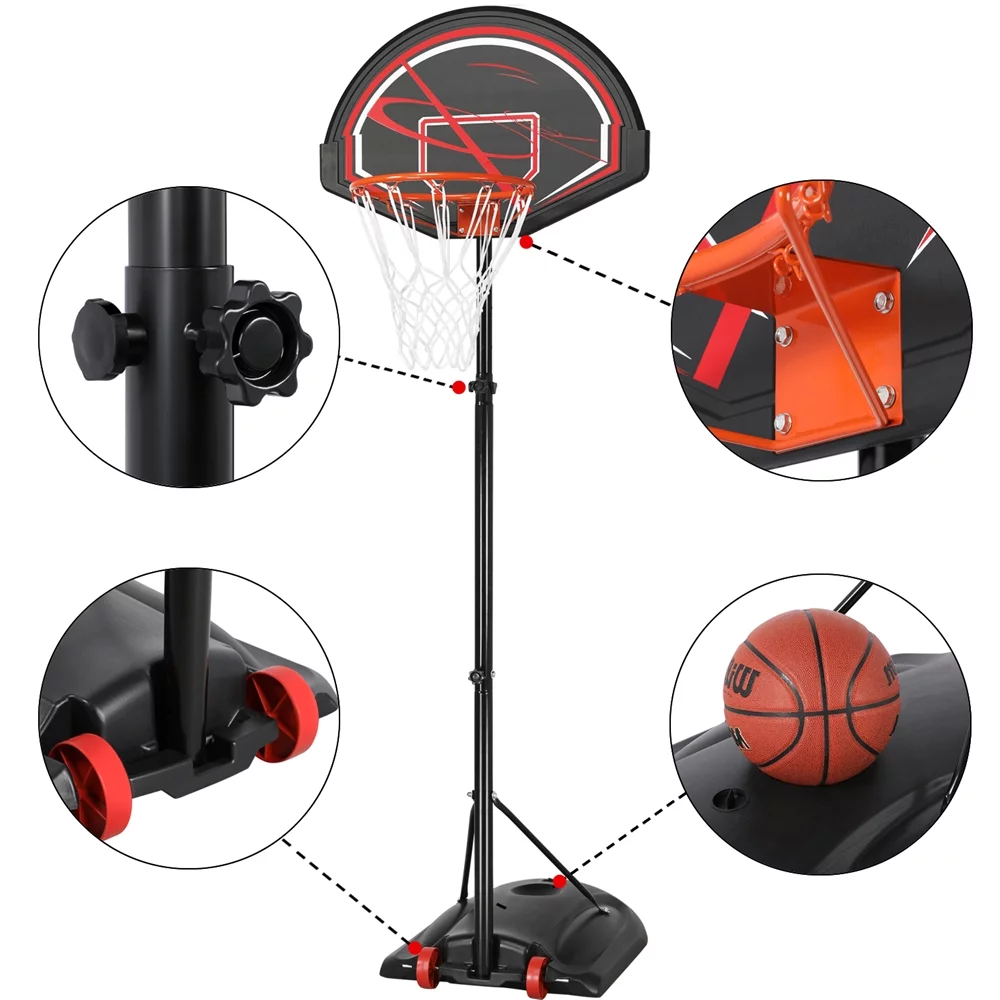 SmileMart 7 to 9 Ft Portable Basketball System Hoop for Outdoor Indoor, Black /Red