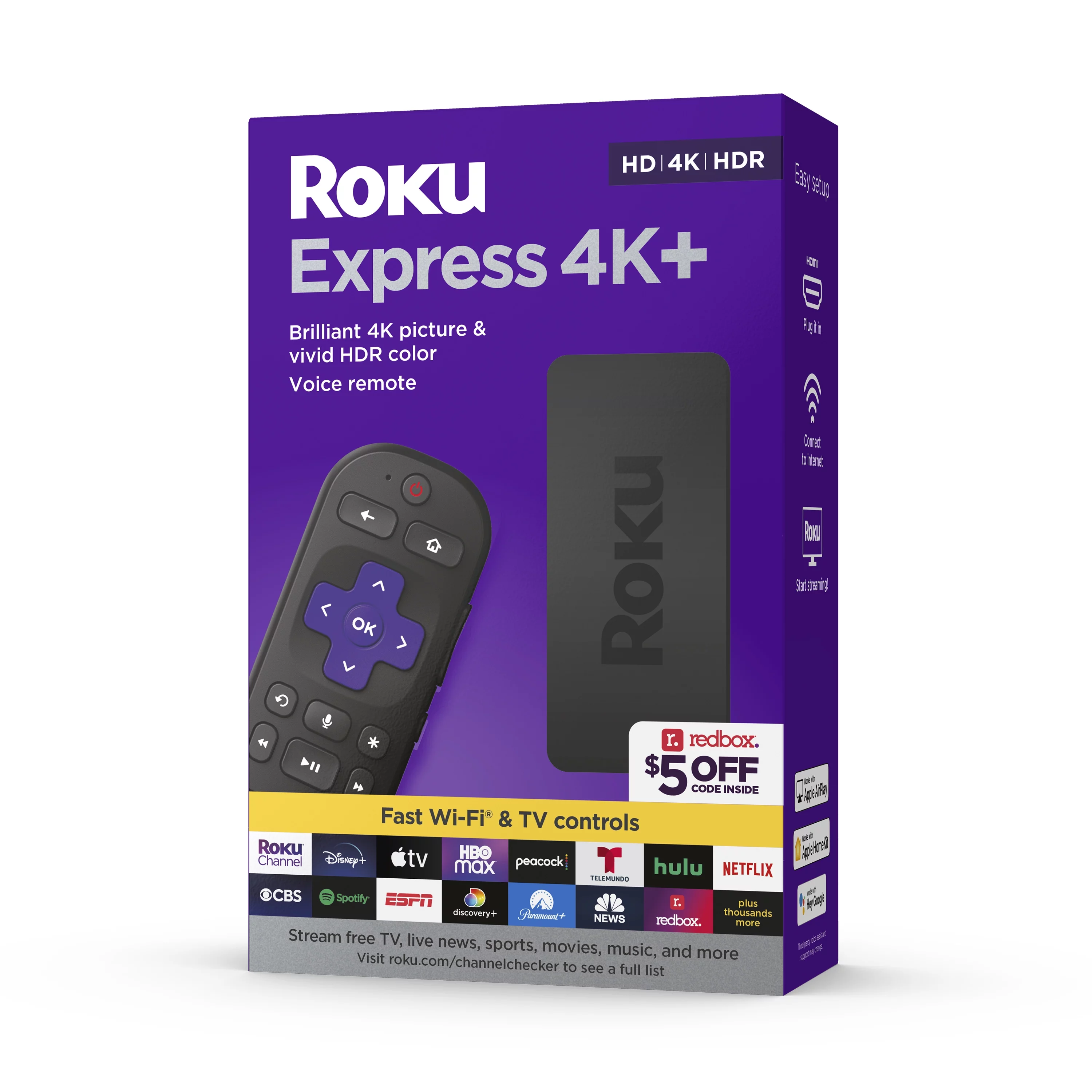 Roku Express 4K+ Streaming Player 4K/HD/HDR with Smooth Wi-Fi, Premium HDMI Cable, Voice Remote | 2021