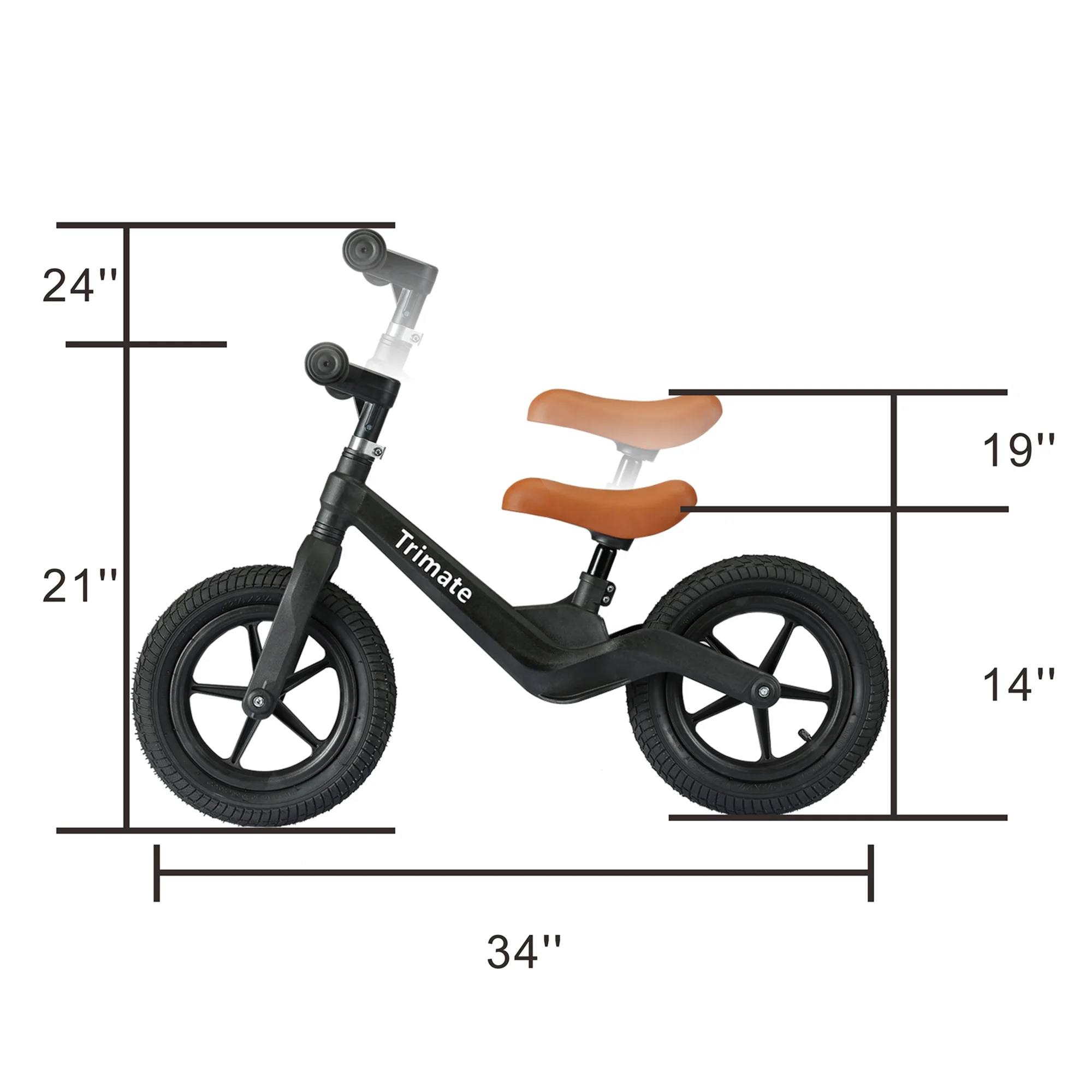 Trimate Toddler Balance Bike, Black – No Pedal Sport Bike for 3-5 Year Olds, 12″ Inflated Tire, Perfect Gift for Boys and Girls with Inseam 16″ – 21″