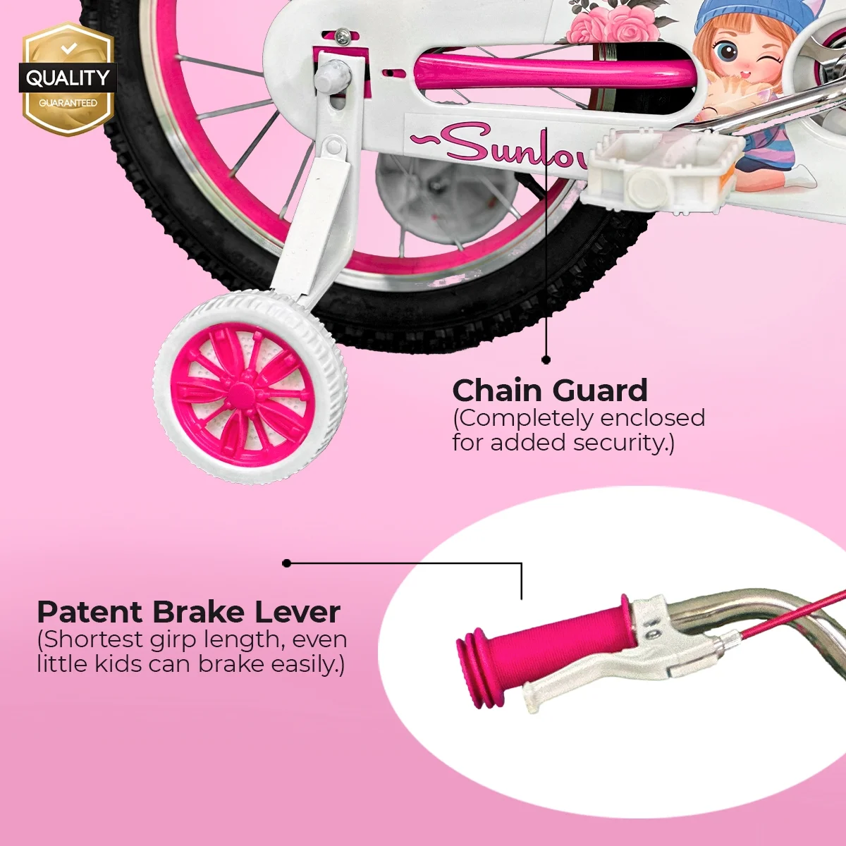 SUNLOVERR Pink Dreams Girls Bike for Toddlers and Kids Ages 4-8 Years Old, 16 Inch Kids Bike with Training Wheels & Basket