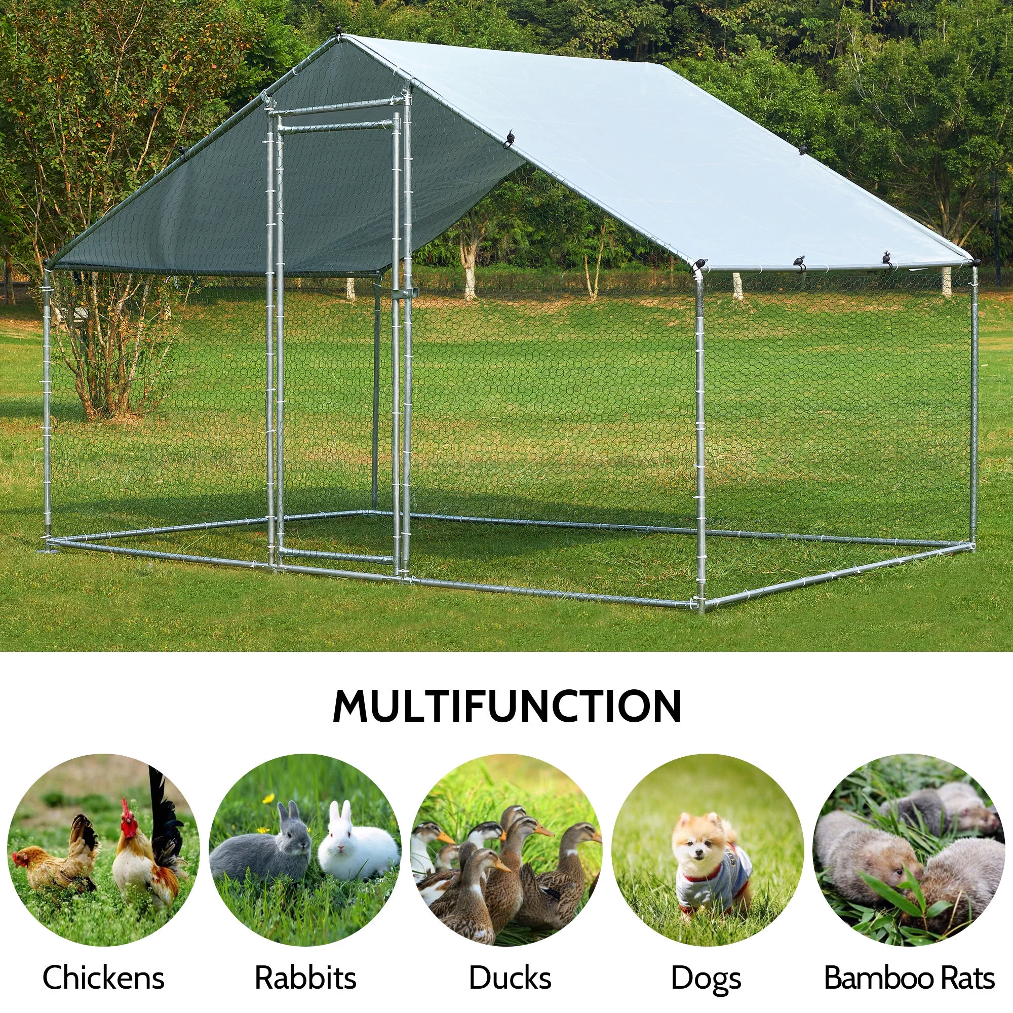 TOETOL Extra Large Metal Chicken Coop Walkin Poultry Cage Hen Run House Rabbits Habitat Cage Spire Shaped Coops