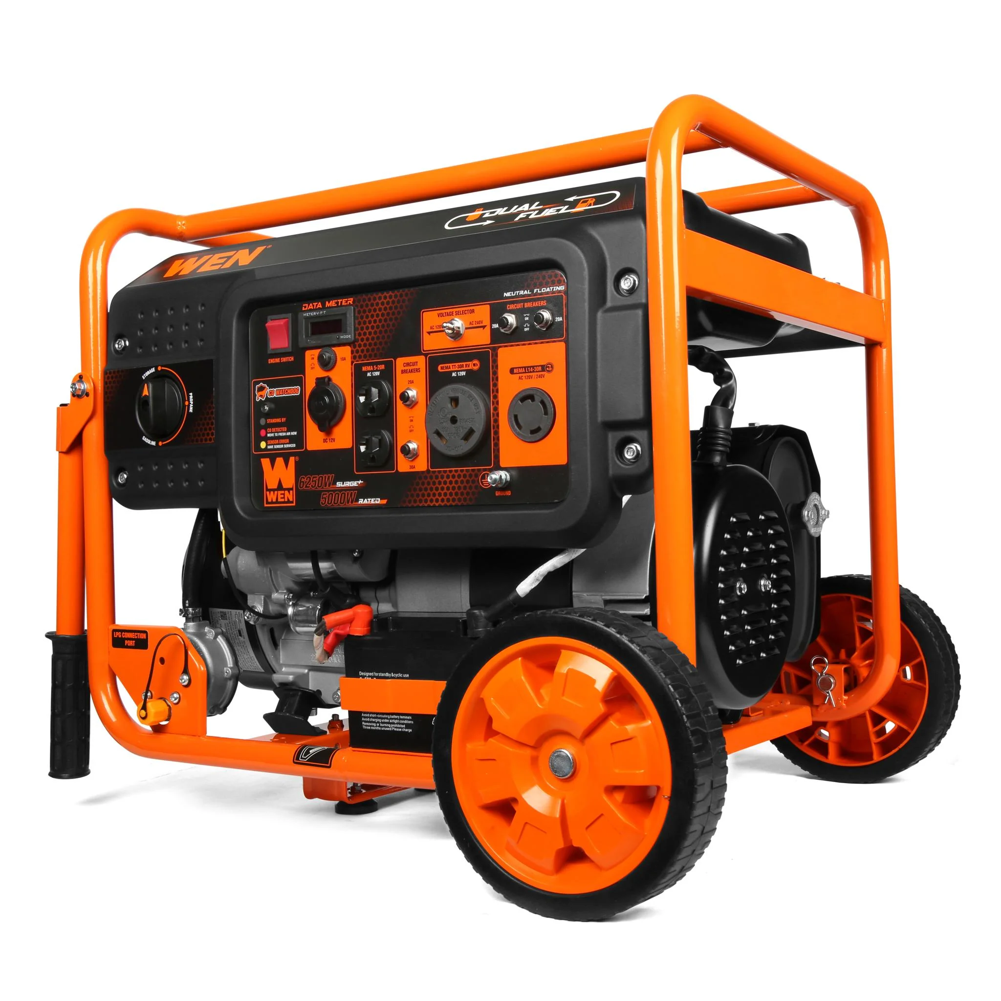 WEN 6250-Watt 120-Volt/240-Volt Dual Fuel Electric Start Portable Generator with Wheel Kit and CO Shutdown Sensor