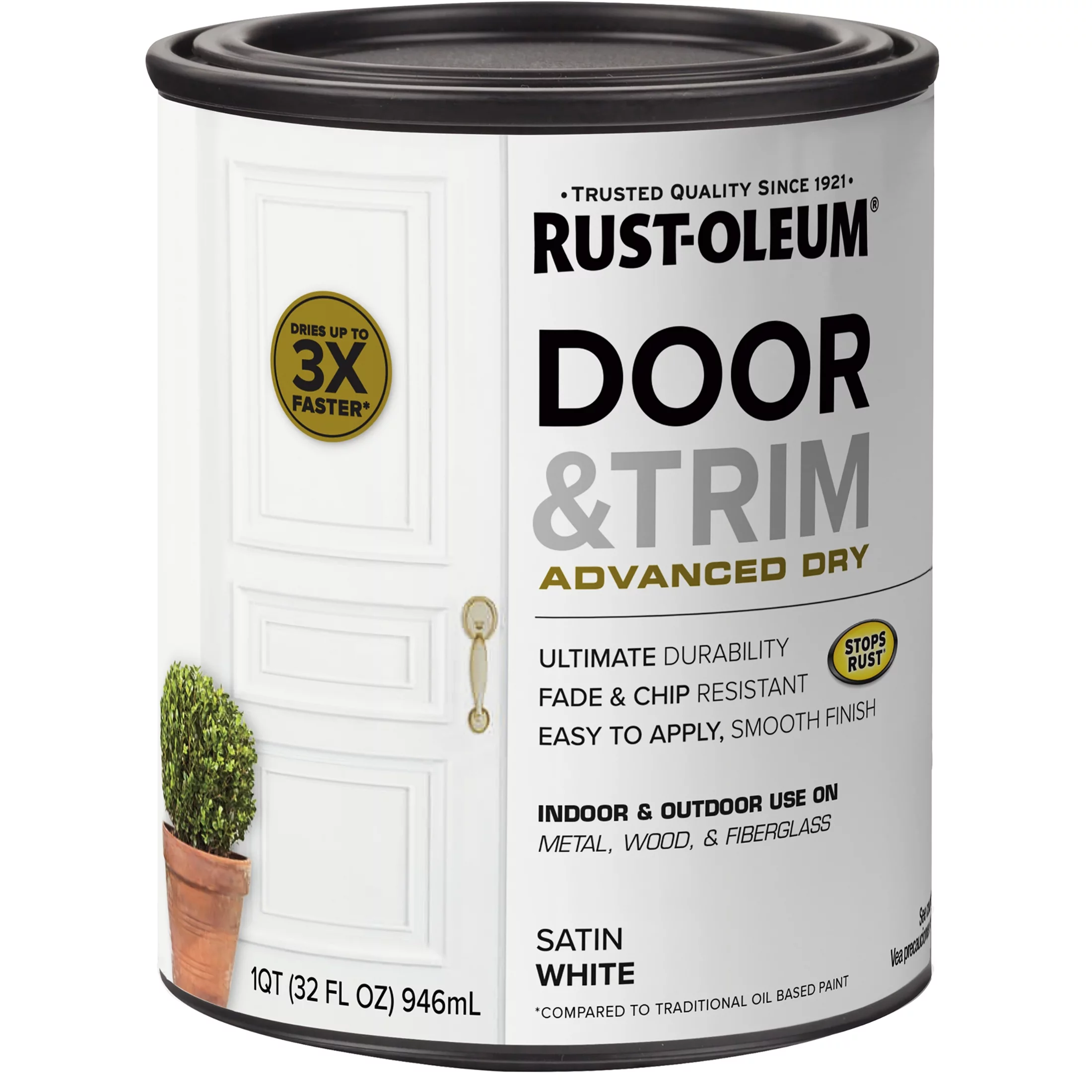 White, Rust-Oleum Satin Door and Trim Paint-369384, Quart