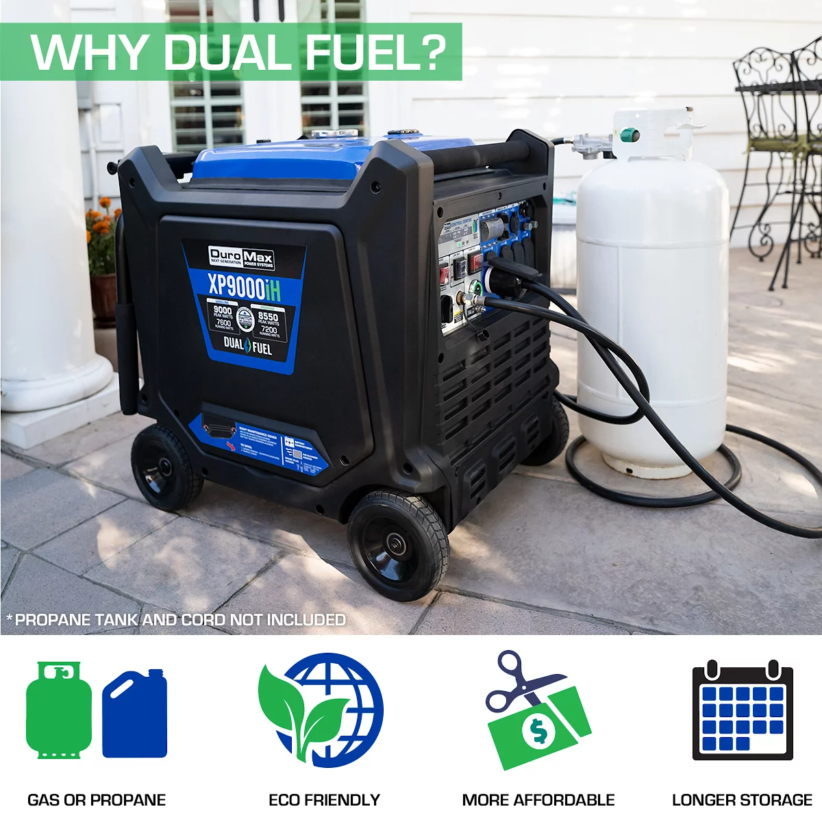 DuroMax XP9000iH 9,000 Watt Portable Dual Fuel Inverter Generator with CO Alert