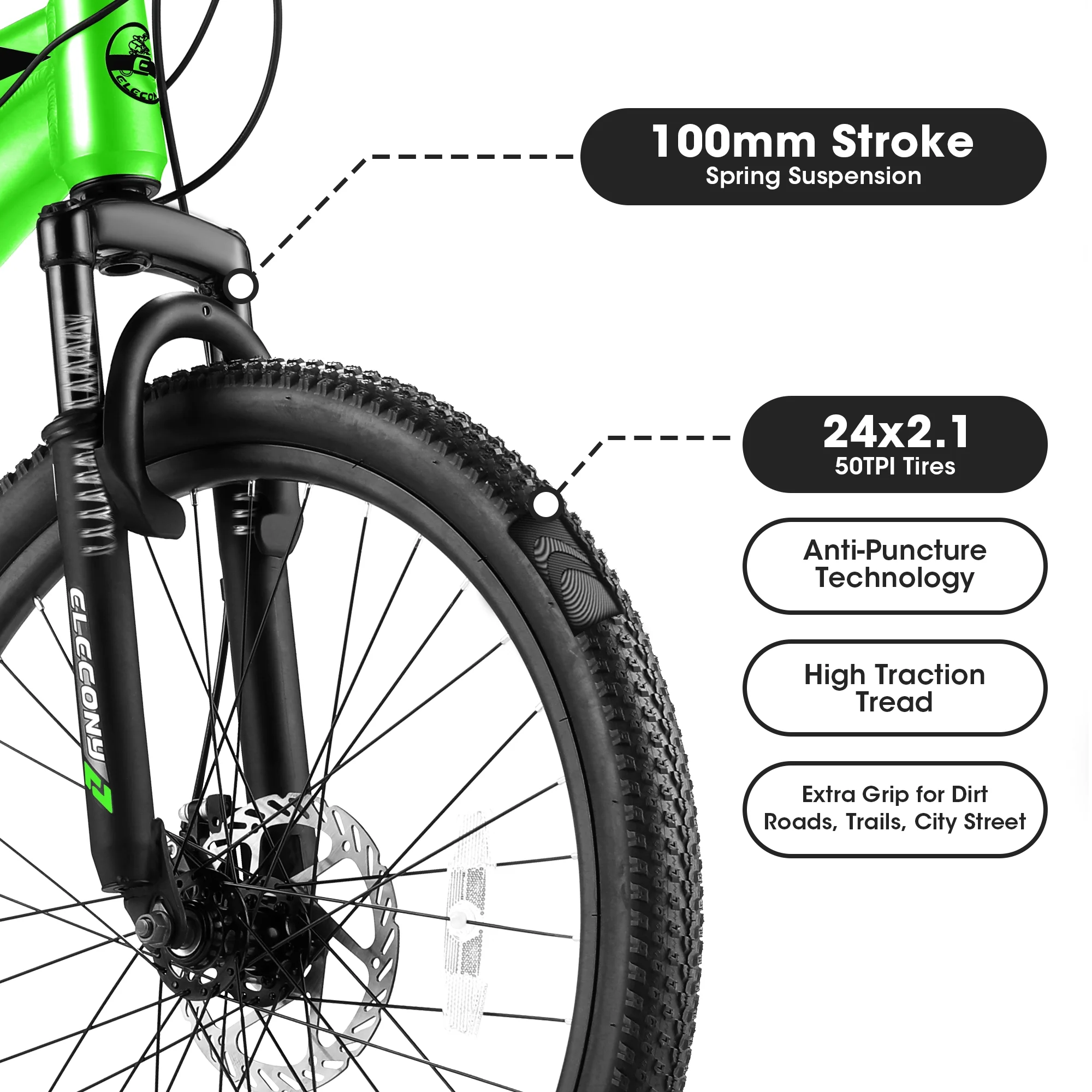 24″ Mountain Bike, Aluminum Mountain Bike for Adult with Disc Brakes, Shimano 21 Speeds Bike for 14-18 Yeas Old ,Green