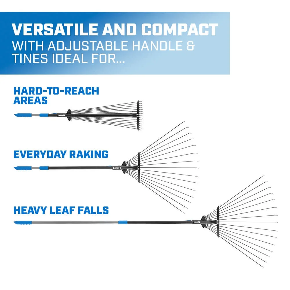 HART 15-Tine Adjustable Leaf Rake with Telescoping Handle Design