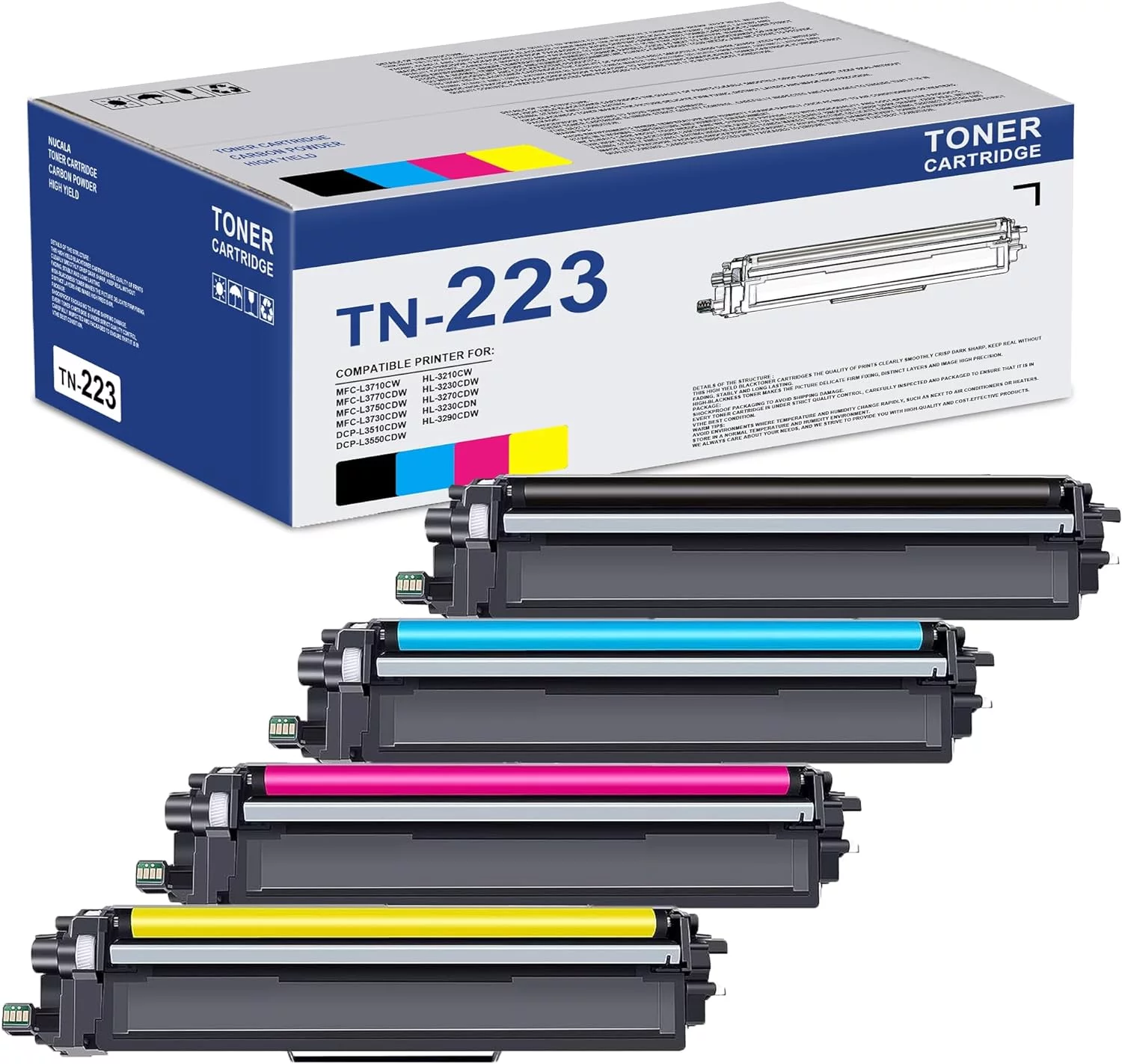 TN-223 TN223 Toner Cartridge 4 Pack Black Cyan Magenta Yellow Replacement for Brother TN223BK/C/M/Y for TN223BK, TN223C, TN223M, TN223Y Toner Cartridge