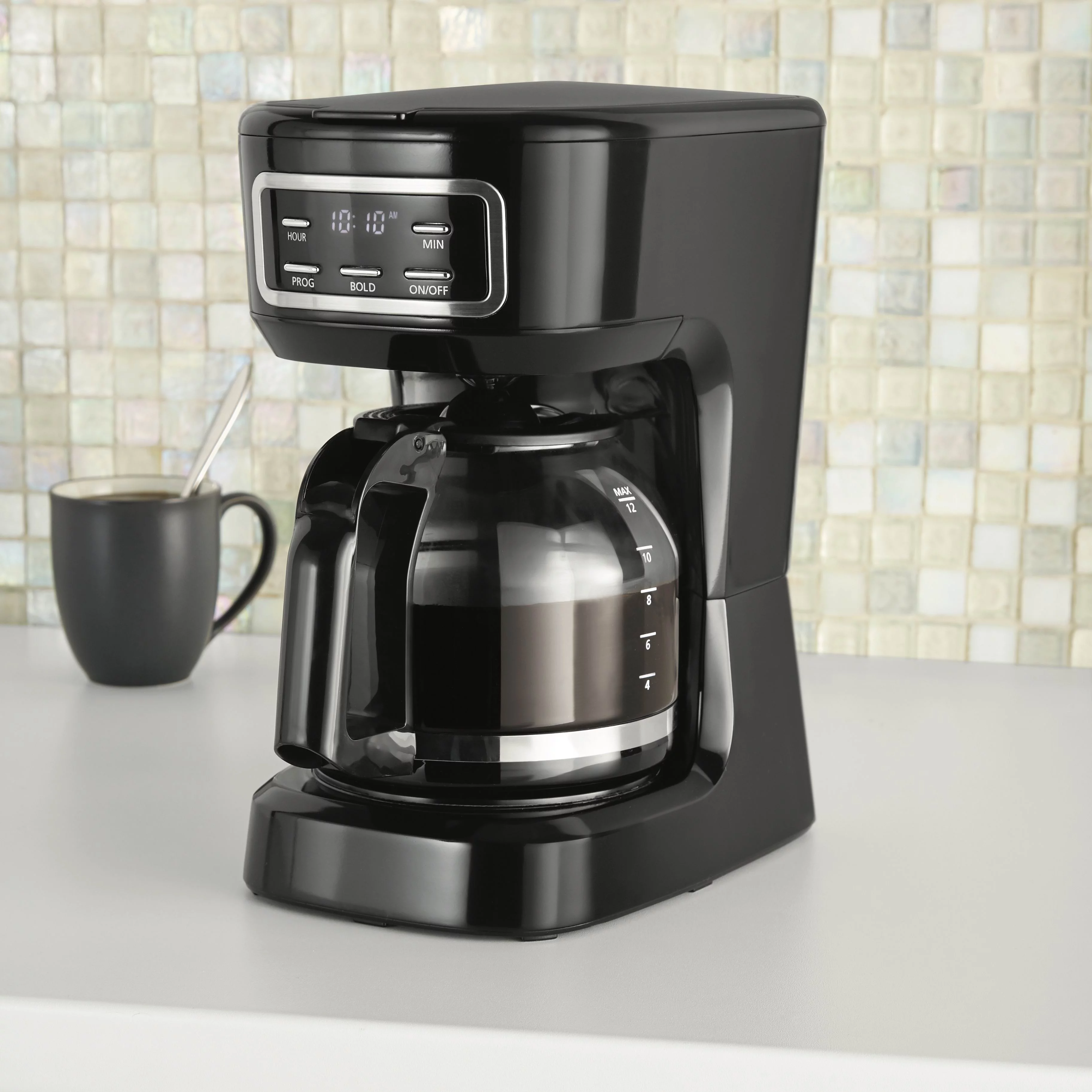 Mainstays 12 Cup Programmable Coffee Maker, 1.8 Liter Capacity, Black