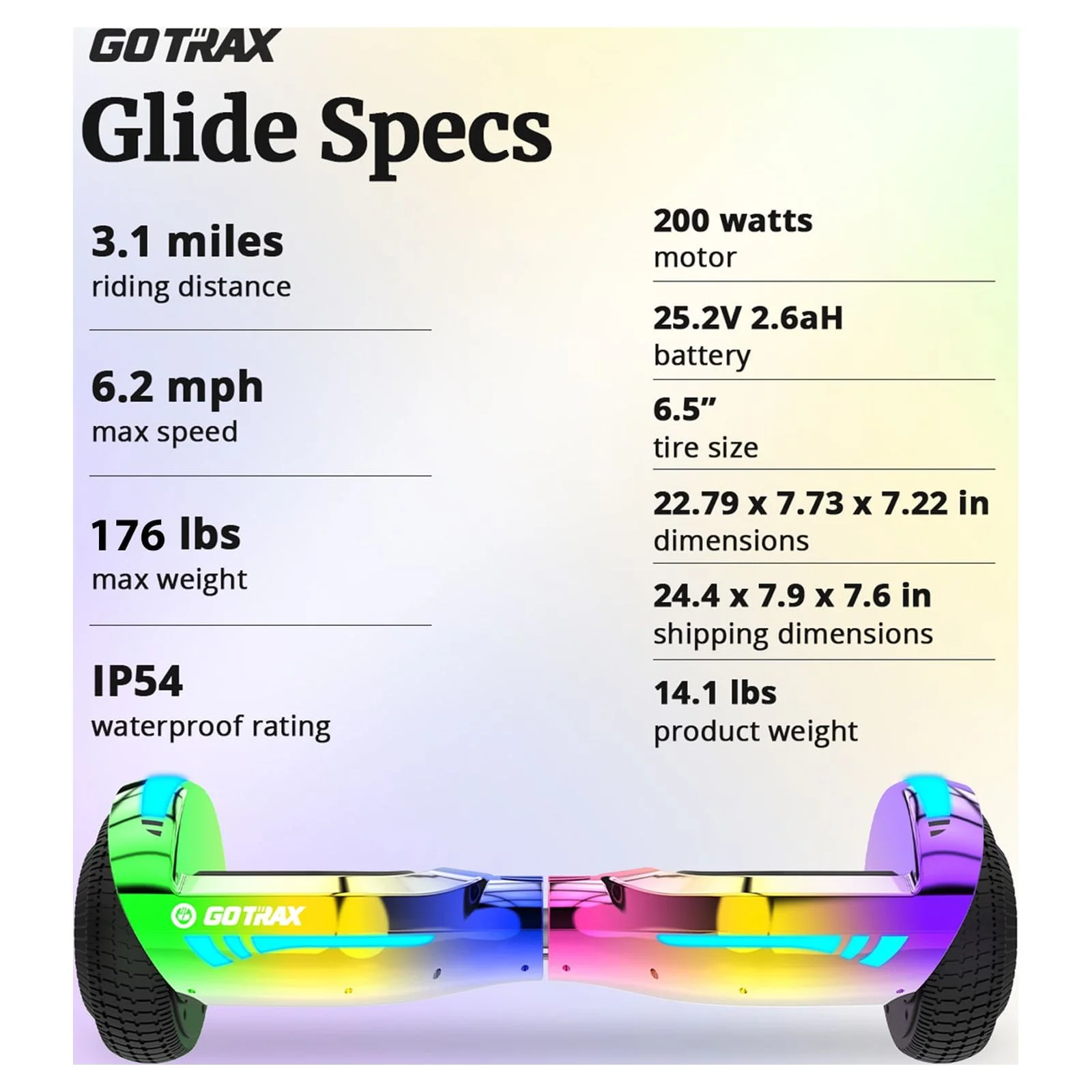 Gotrax Glide 6.5″ Hoverboard for Kids Ages 6-12 with Bluetooth Speaker and Led Lights, Multicolor