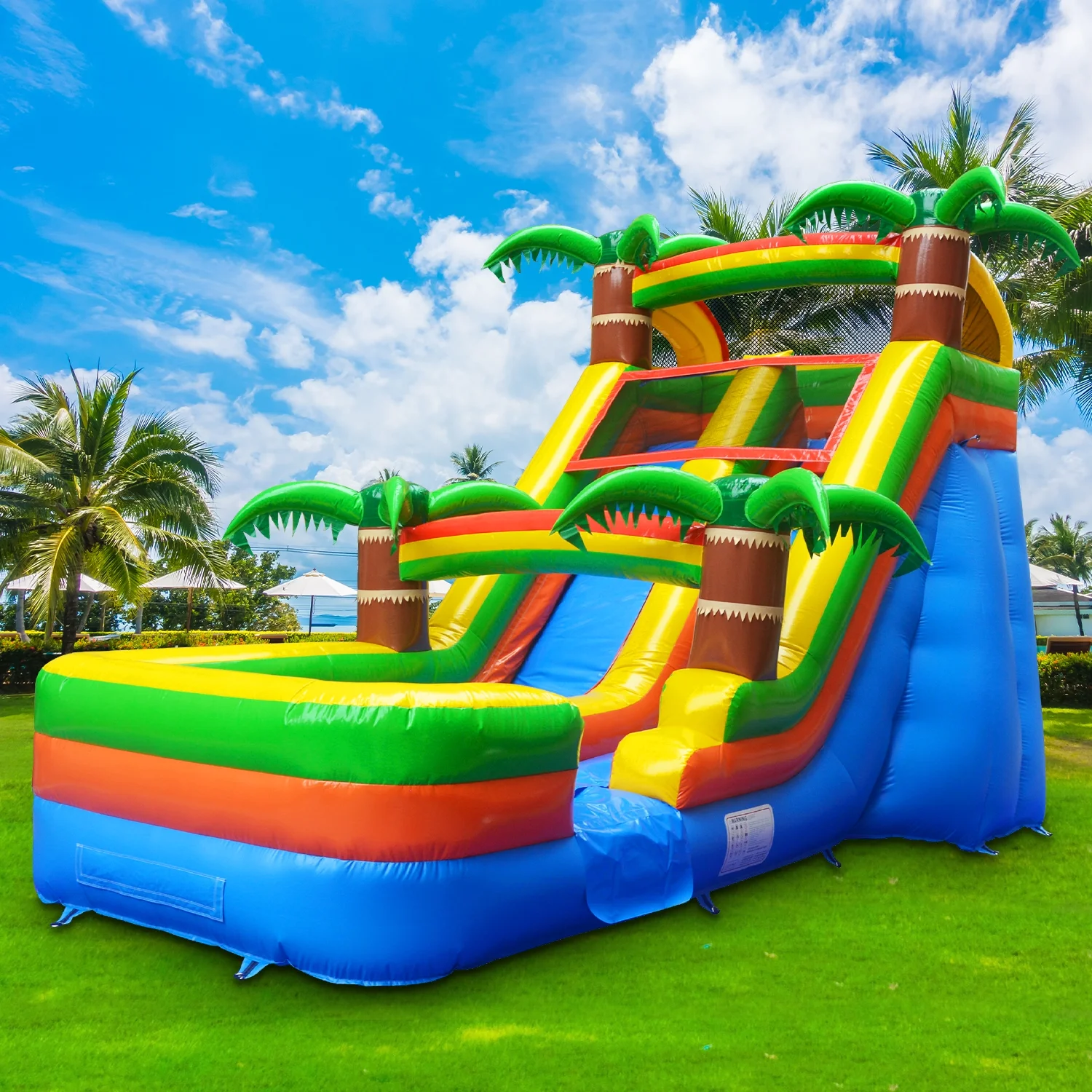 GOOSH 21 ft Inflatable Water Slide with Air Blower, Palm Tree Blow Up Slide for Backyard Outdoor Fun, Inflatable Slides for Kids- Climbing Wall, Slides & Splash Pool, 13’H x 12.7′ W x 21’D