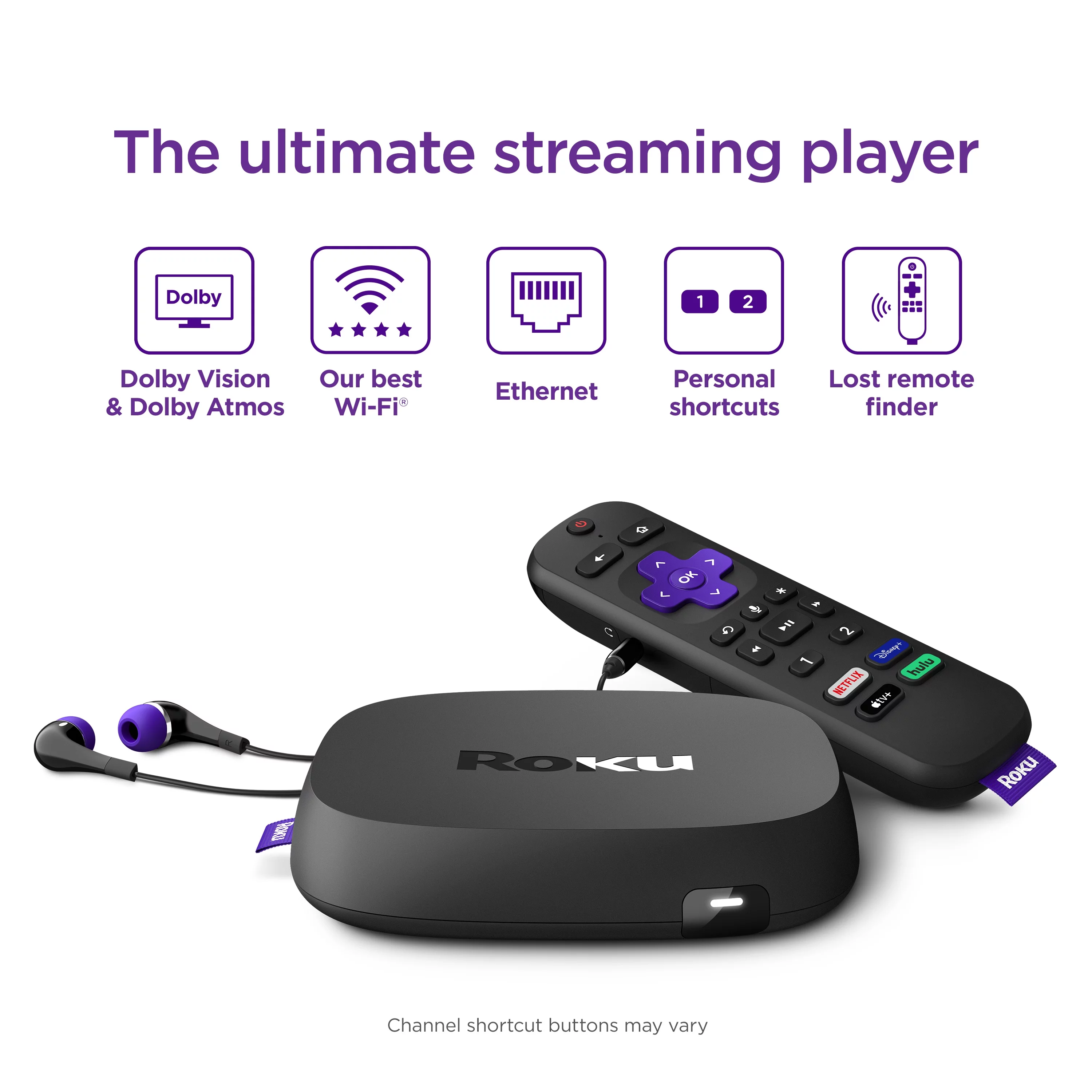 Roku Ultra | Streaming Device 4K/HDR/Dolby Vision, Roku Voice Remote with Headphone Jack, Premium HDMI Cable