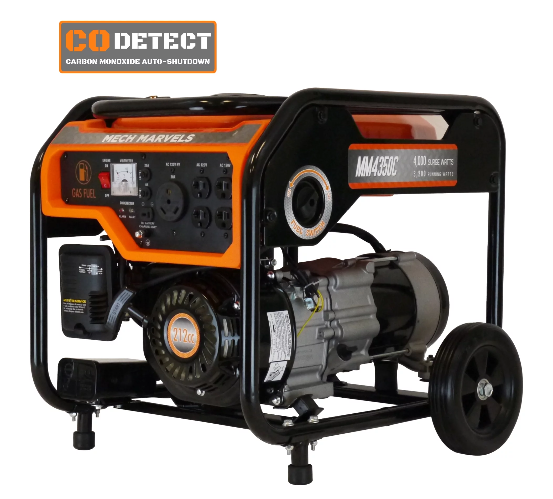 Mech Marvels 4000 Watt Portable Power Generator, RV Outlet, CO Detect, CARB Compliant, MM4350C