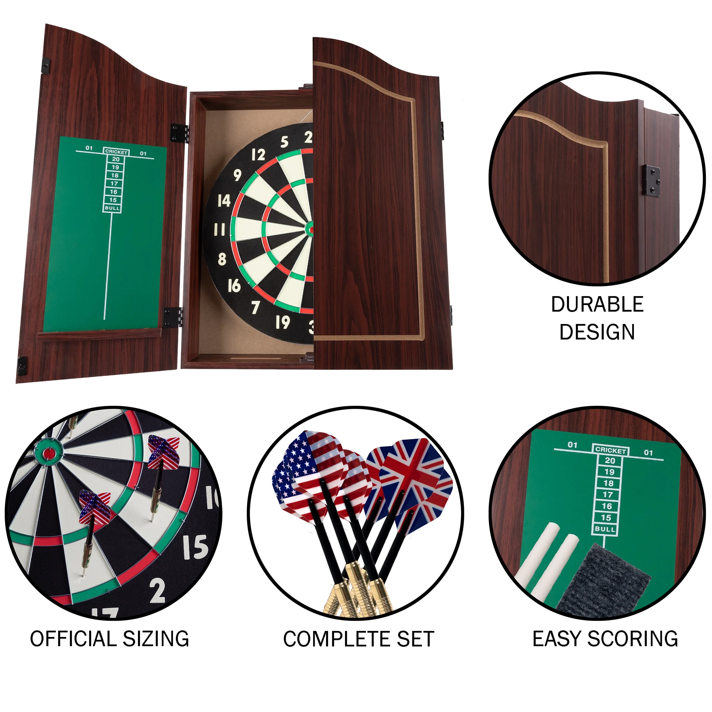 Dart Board Cabinet Set – Steel-Tip Dart Board Adult Game Bar Set for Room Decor, Man Caves, and Backyard Games – by Trademark Games