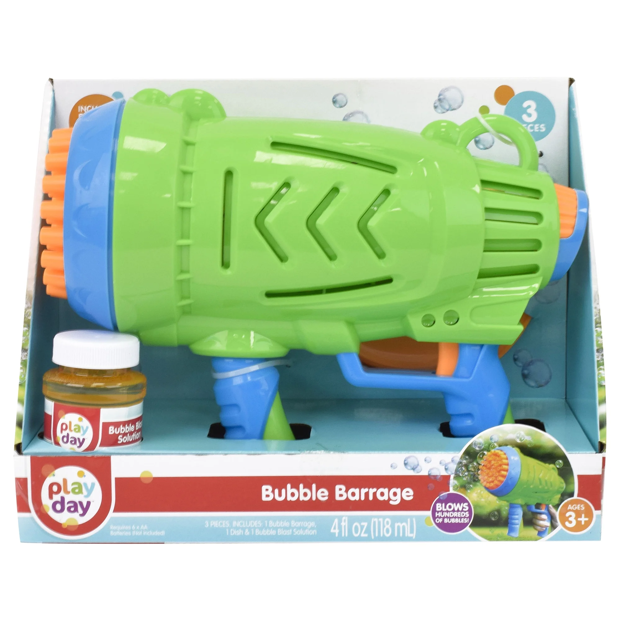 Play Day Bubble Barrage, Includes 4oz Solution & Drip Tray – Unisex, Children Ages 3+