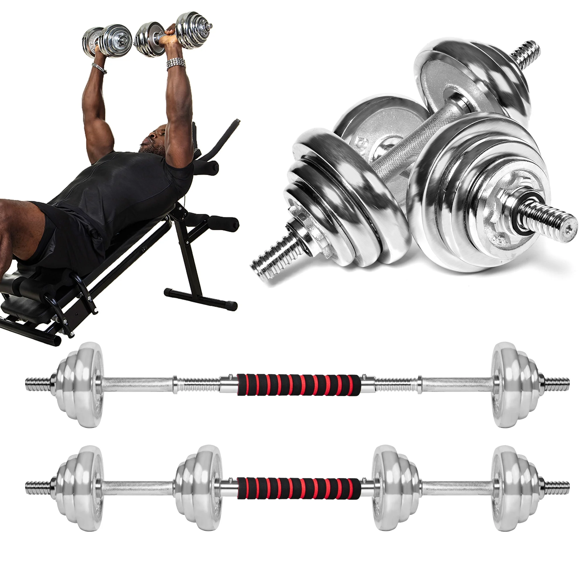 Adjustable Dumbbells 30KG/66LBS with Connector Convertible to Barbell Lifting Dumbells Training for Home Gym Office Exercise Fitness