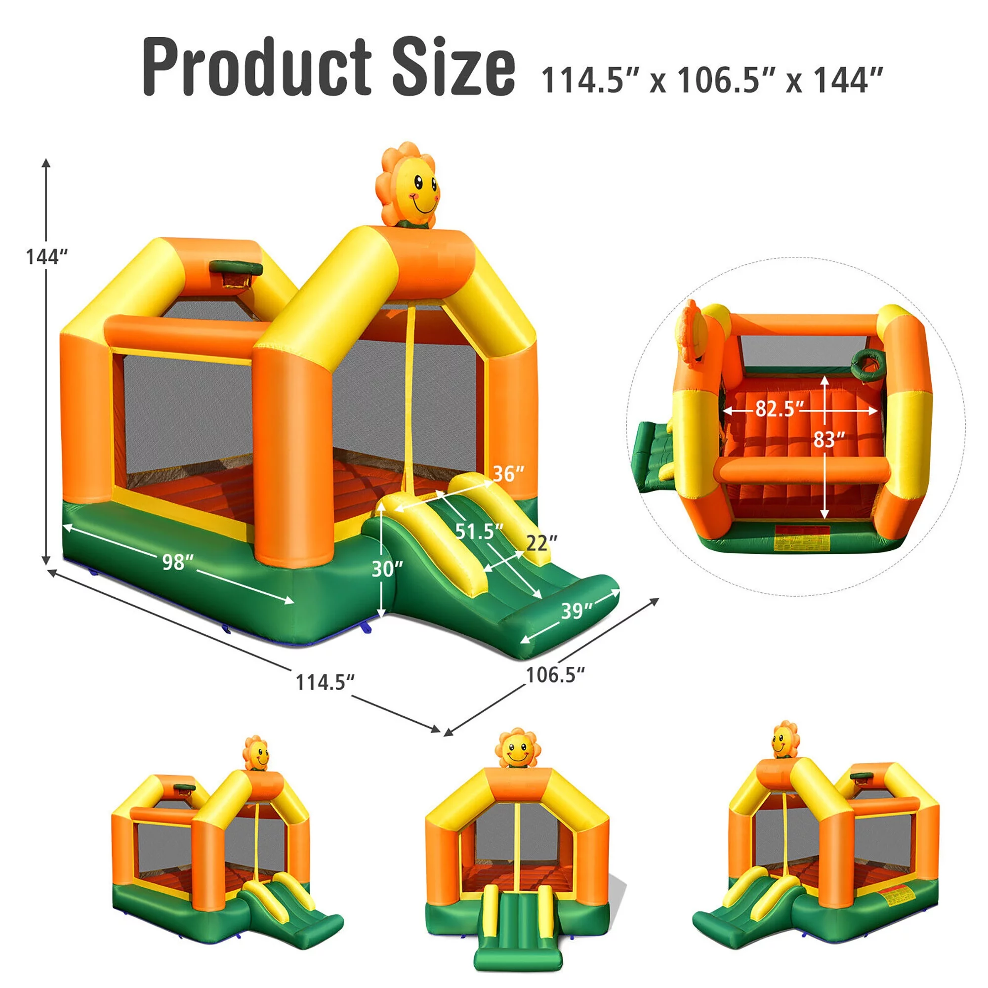 Gymax Inflatable Bounce Castle Jumping House Kids Playhouse w/ Slide & 550W Blower