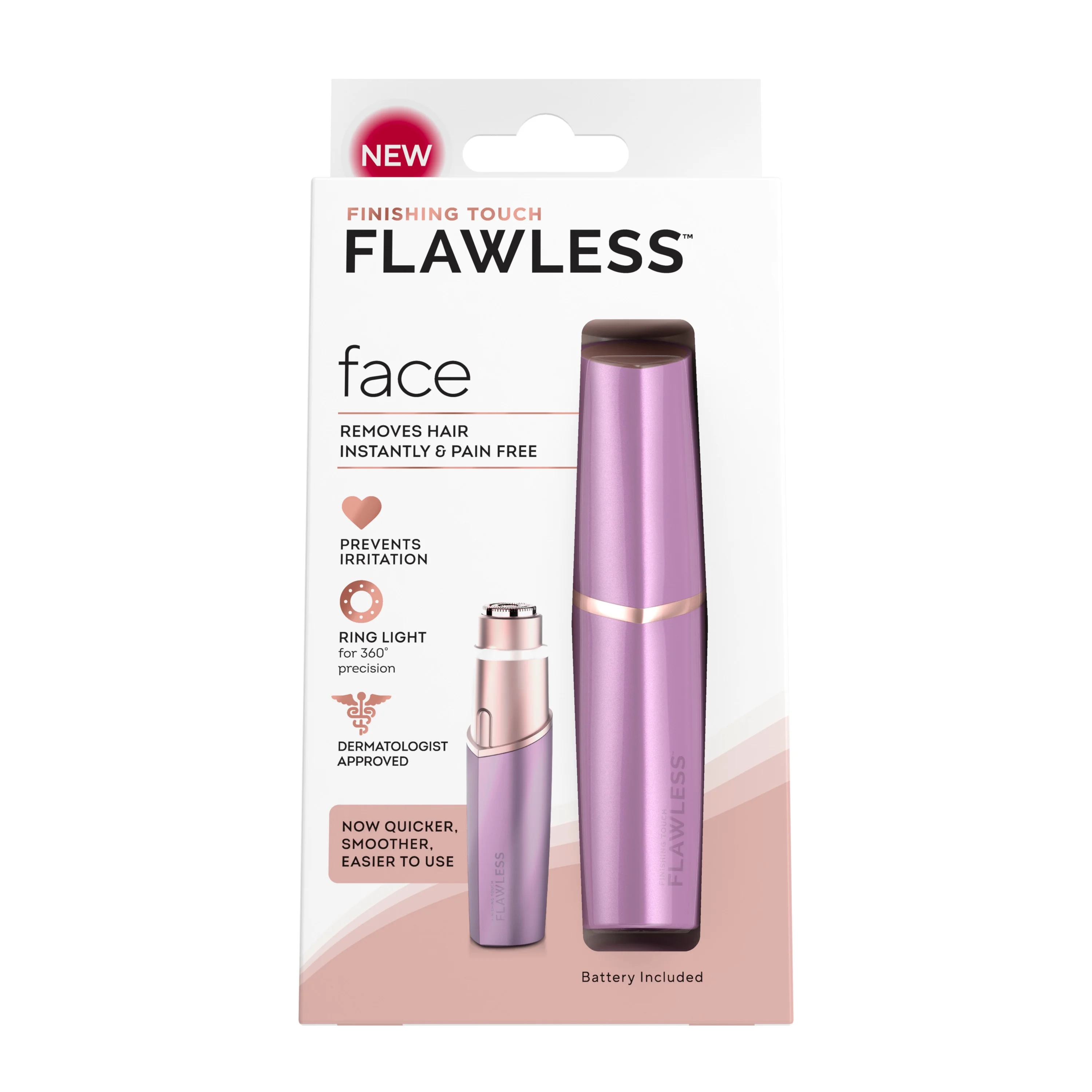 Finishing Touch Flawless Facial Hair Remover for Women, Electric Face Razor for Women with LED Light for Instant and Painless Hair Removal, Lavender & Rose Gold