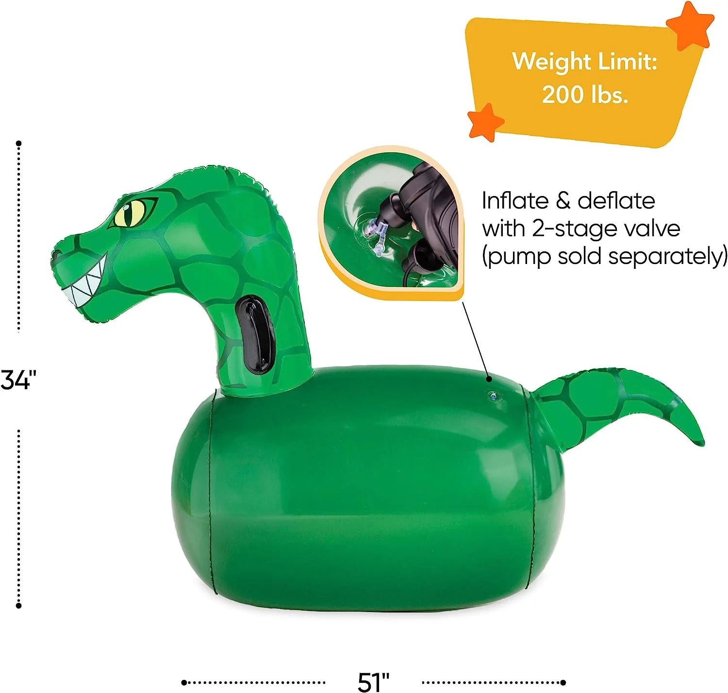 Hearthsong Inflatable Dinosaur Toy Hop ‘n Go Bouncing Ride for Outdoor Play, 48″ x 20″ x 42″ 2-Pack