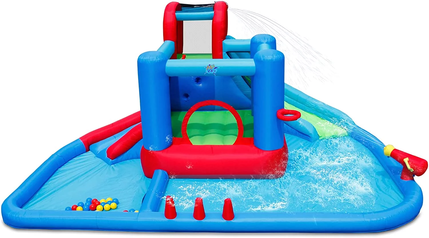 Action Air Water Slide, Inflatable Waterslides and Bouncy Castle All-in-one, Large Pool with 30 Pit Balls & 2 Dart Balls